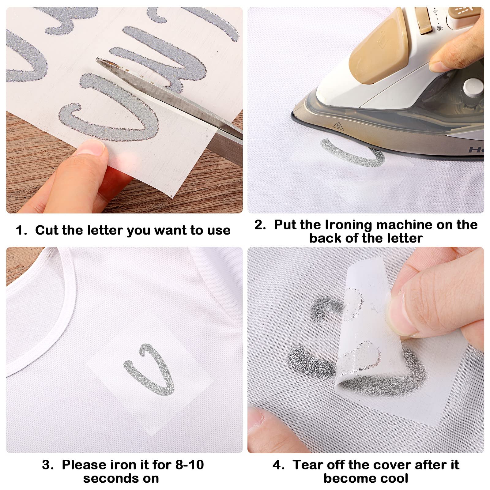 Outus 279-Piece Graduation Iron-On Letters Set - 1.5 Inch A-Z Flock Alphabet for DIY Cap Decoration (Glitter Silver) | Perfect for Graduation Caps, T-Shirts, Bags & Craft Projects