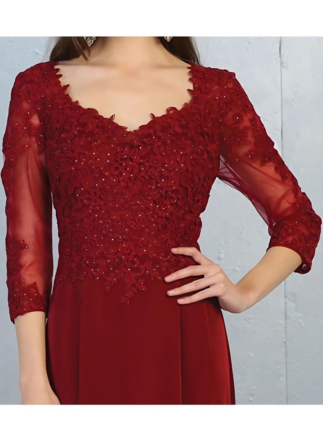 Elegant 3/4 Sleeves Lace Embroidered Mesh Mother of The Bride Gown - Formal Wedding Evening Dress for Special Occasions & Black Tie Events