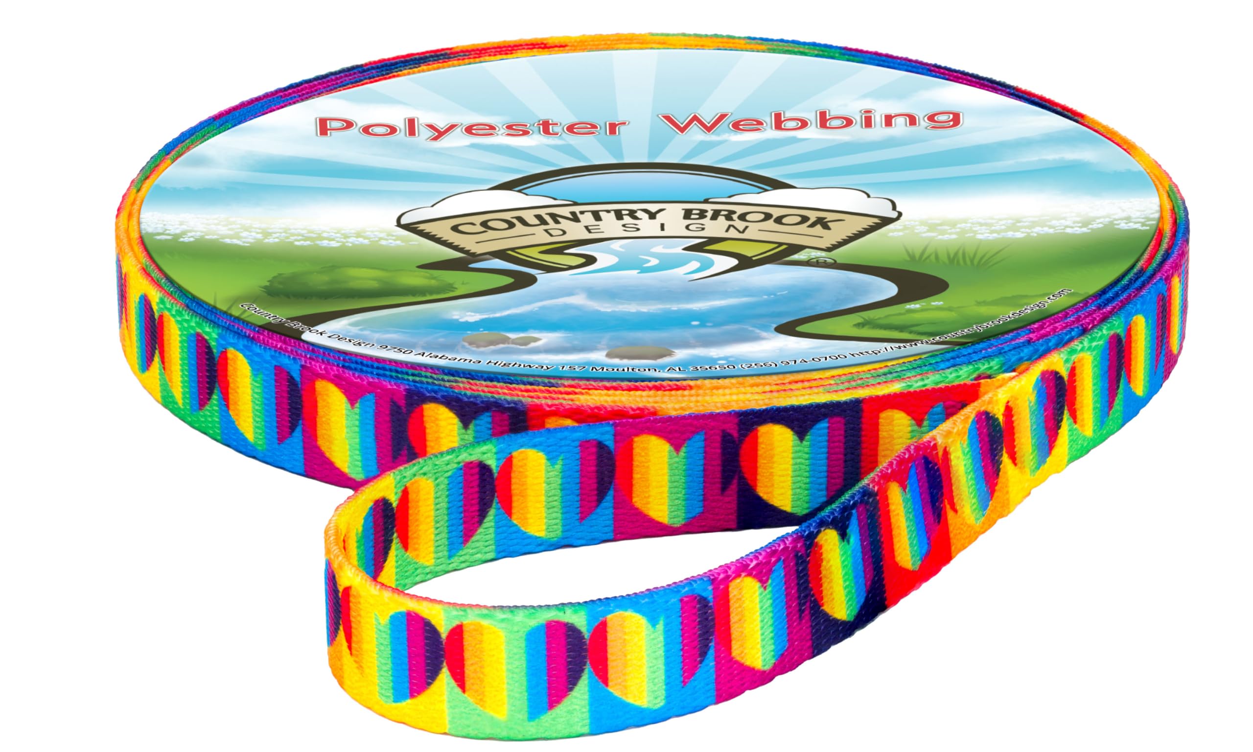 Country Brook Design - Rainbow Hearts Polyester Webbing for DIY Crafts, Sewing Projects & Fashion Accessories | Perfect for Scrapbooking, Hair Bows & Gift Wrapping