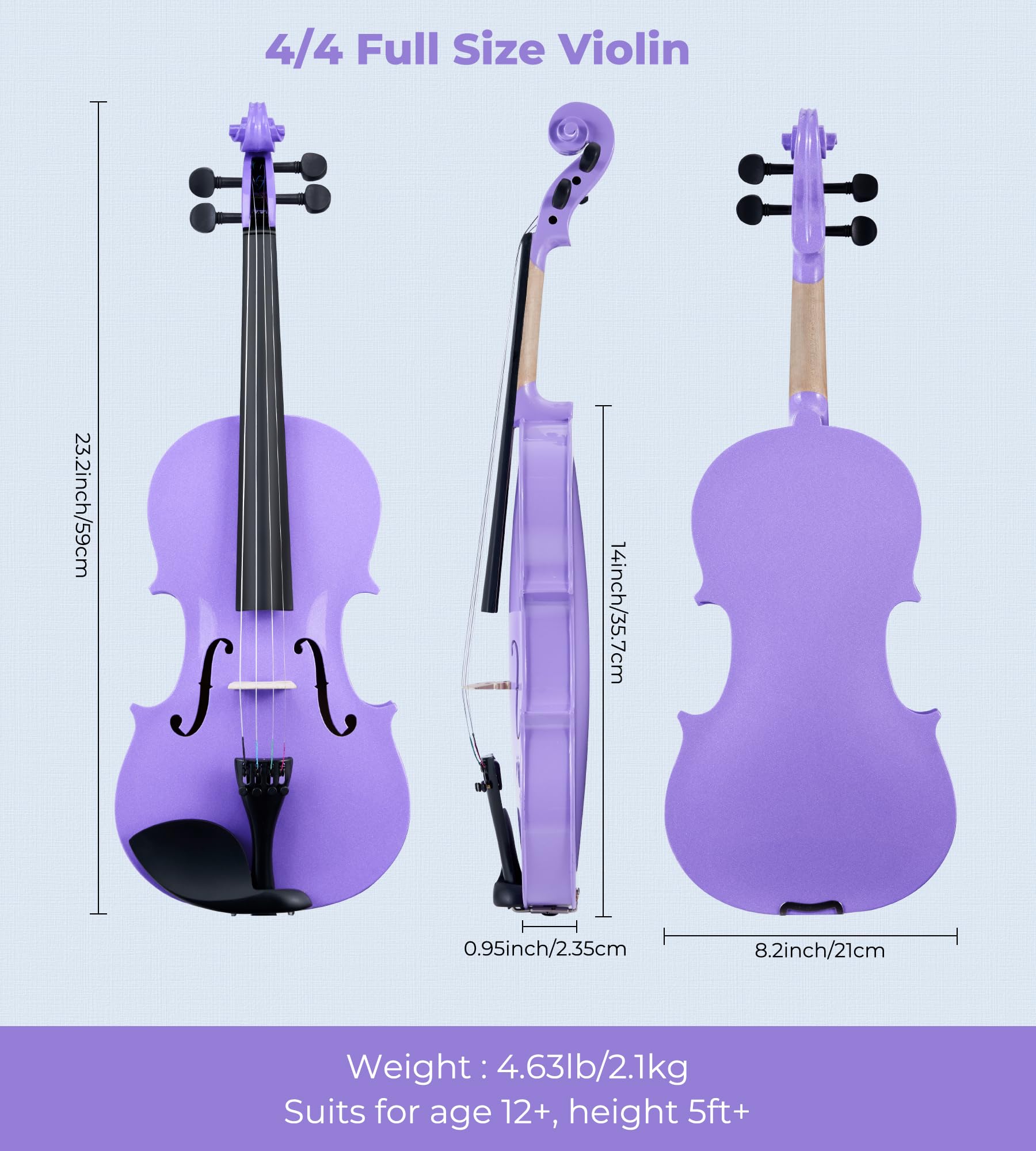**Vangoa 4/4 Full Size Acoustic Violin Starter Kit for Beginners – Purple Violin with Hard Case, Mute, Bow & Rosin – Ideal for Adults, Teens & Kids 9+ | Perfect for Practice, Performances & Music Gifts**