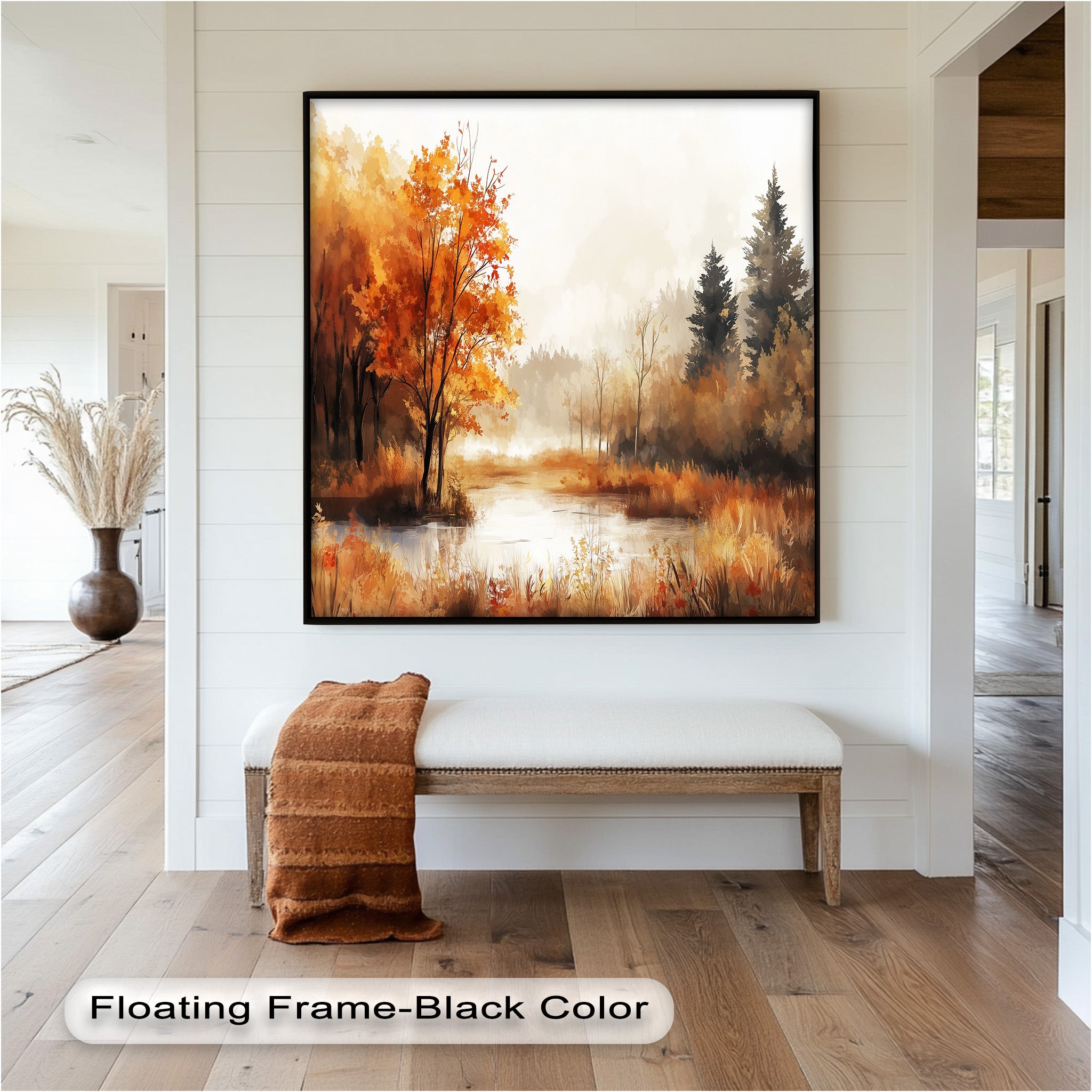 Autumn Forest Lake Wall Art - Fall Nature Oil Painting for Home Decor | Scenic Landscape Canvas Print for Living Room, Bedroom & Office