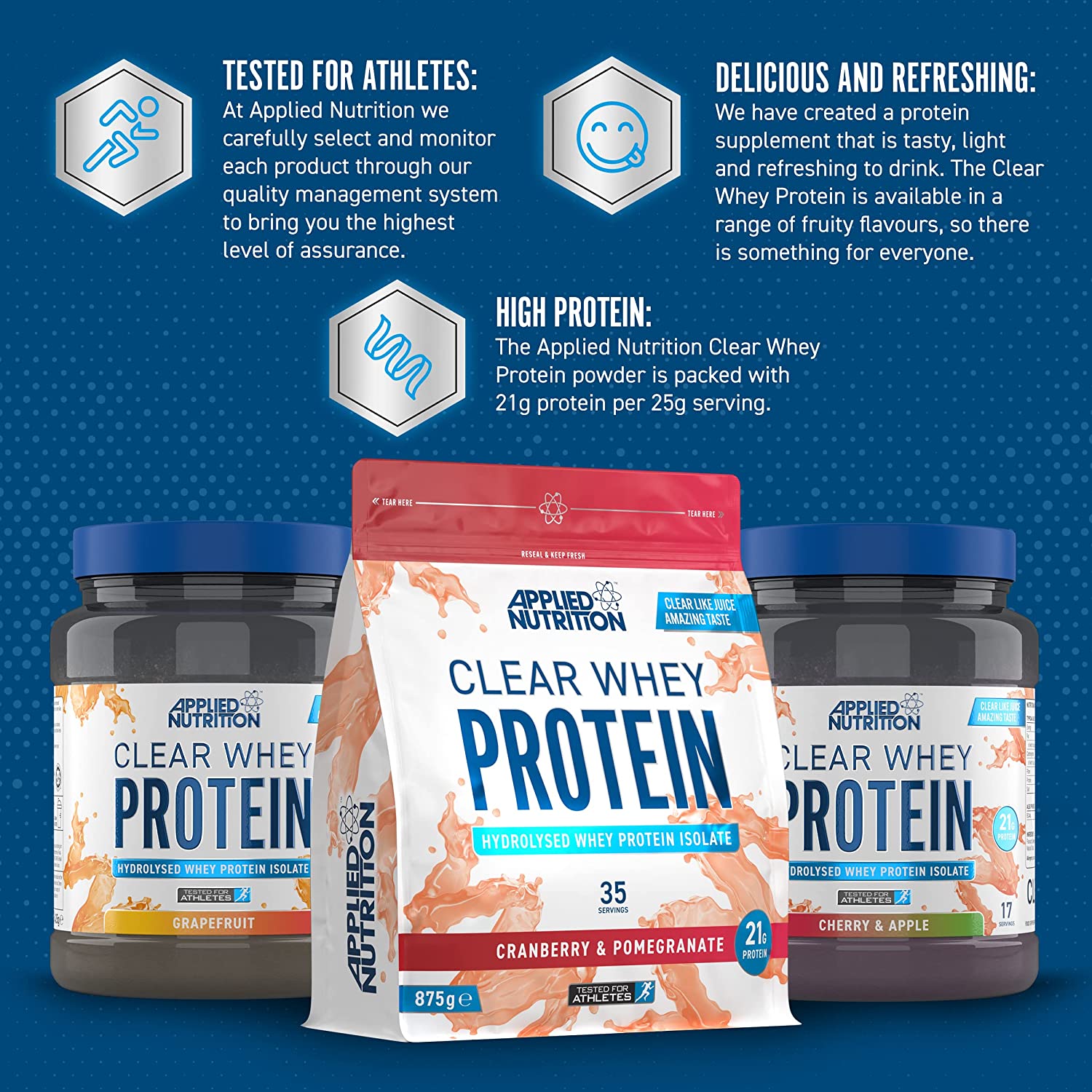 Applied Nutrition Clear Whey Isolate Protein Powder - 125g Trial Pack (5 Servings) | Zero Sugar, Low Carb, Fast Absorption | Perfect for Post-Workout Recovery & Muscle Growth