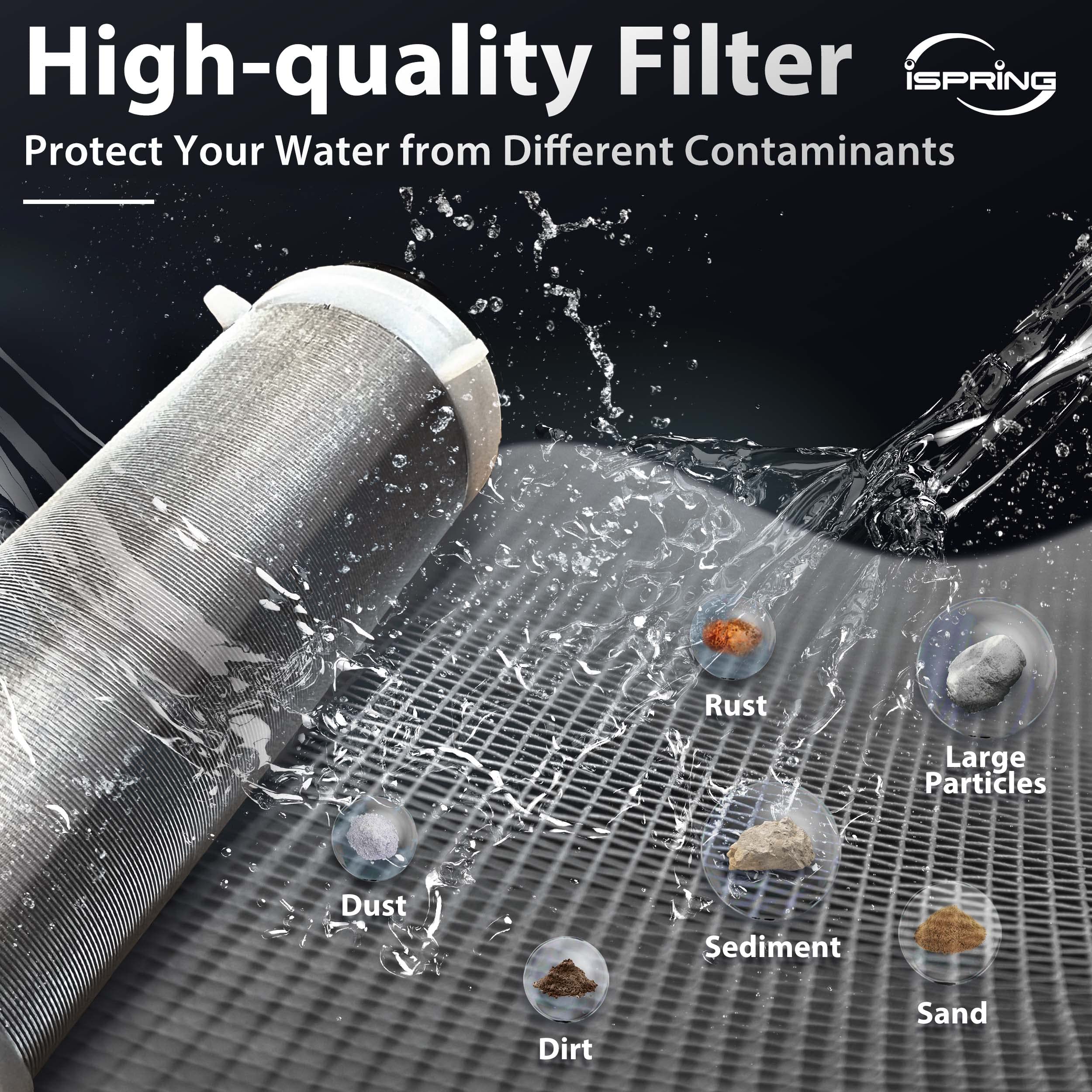 iSpring WSP-50 Reusable 50 Micron Whole House Spin Down Sediment Water Filter System with 1