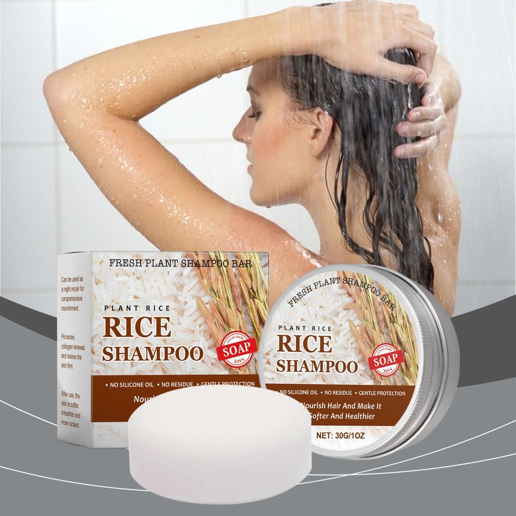 **Rice Water Shampoo Bar for Hair Growth & Repair - Vegan Solid Shampoo with Nourishing Oils for Strengthening, Thinning & Color-Treated Hair (1pc) - Perfect for Travel, Eco-Friendly Bath & Hair Care Routine**