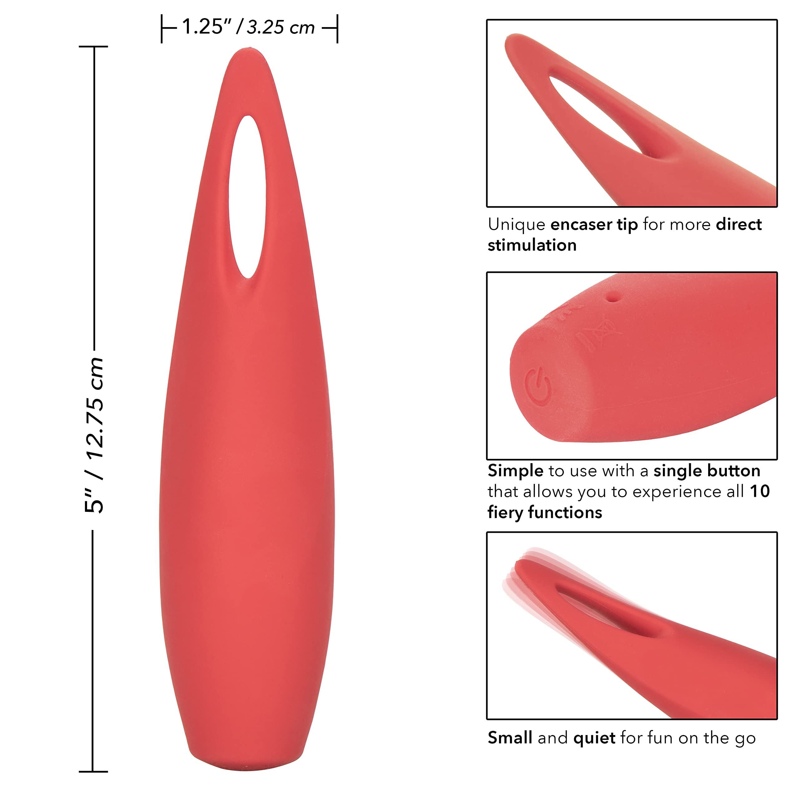 CalExotics Red Hot Spark - 10-Function Waterproof Vibrator – Rechargeable Silicone Compact Vibe – Adult Sex Massager for Couples - Red | Perfect for Solo Play & Couples Intimacy