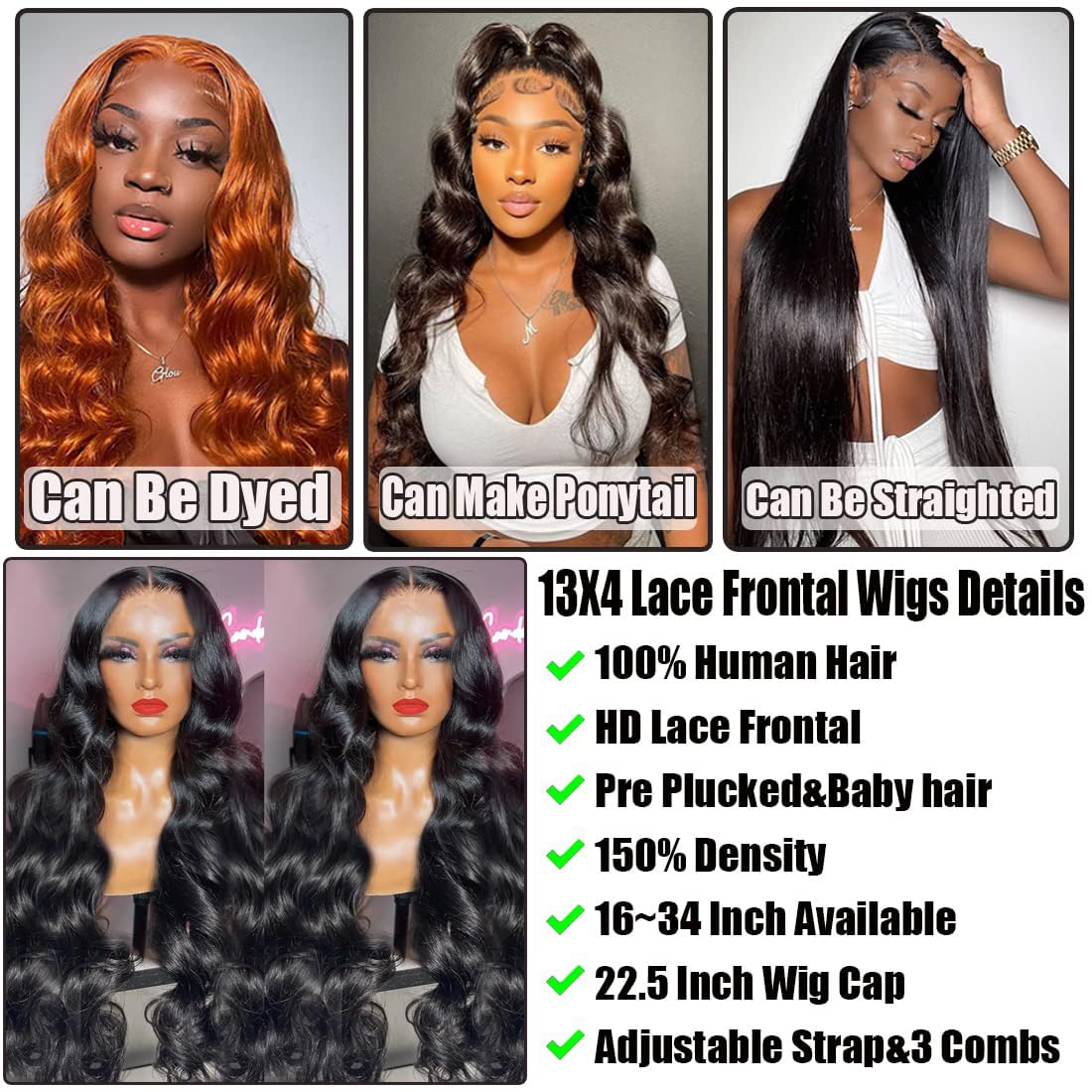13x4 Body Wave Lace Front Wigs Human Hair 180% Density HD Lace Frontal Wigs for Women - 9A Glueless Pre-Plucked with Baby Hair, 38 Inch - Perfect for Daily Wear, Parties & Special Occasions