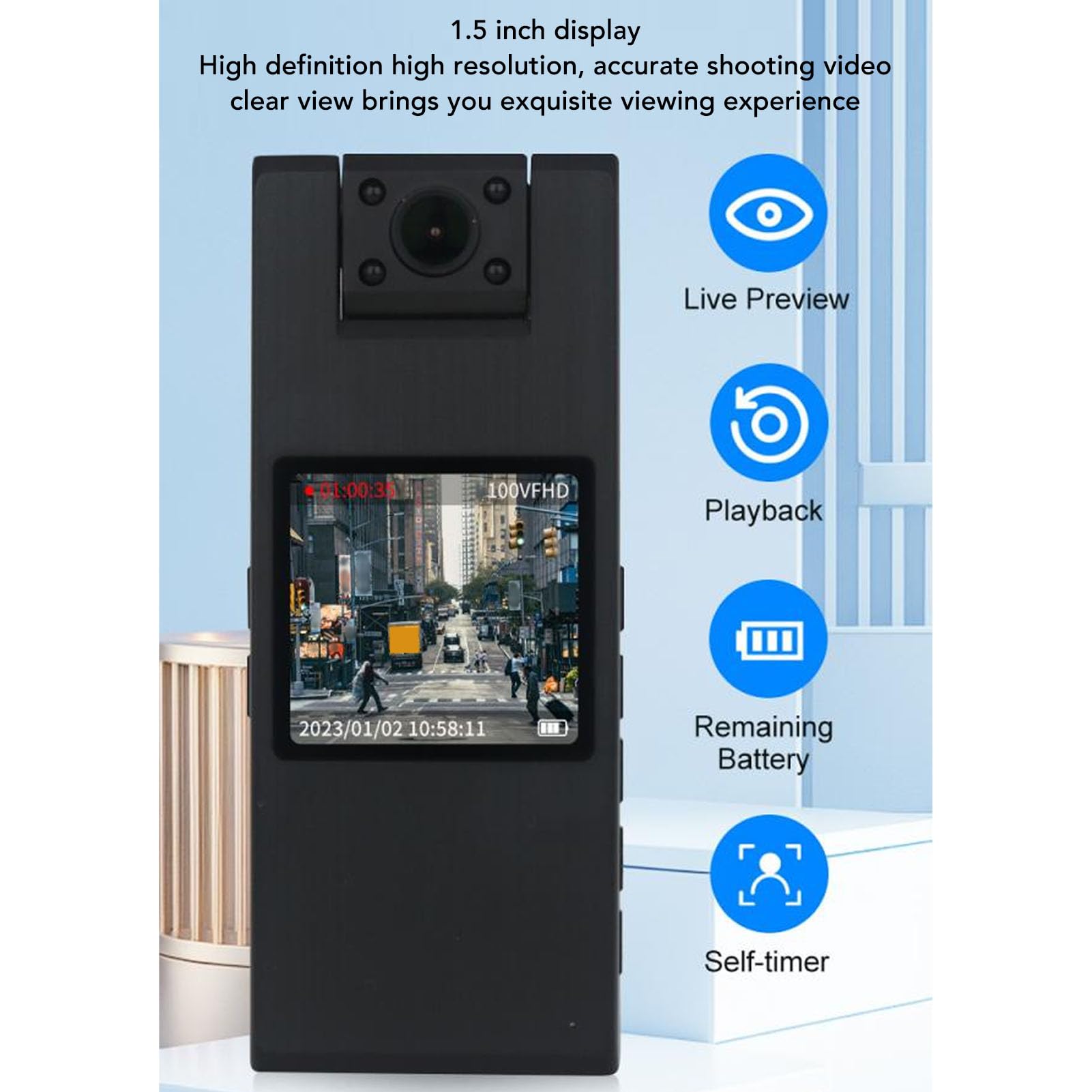 1080P HD Body Camera with Night Vision & 180° Rotatable Lens - Portable Wearable Police Camera with 1.5