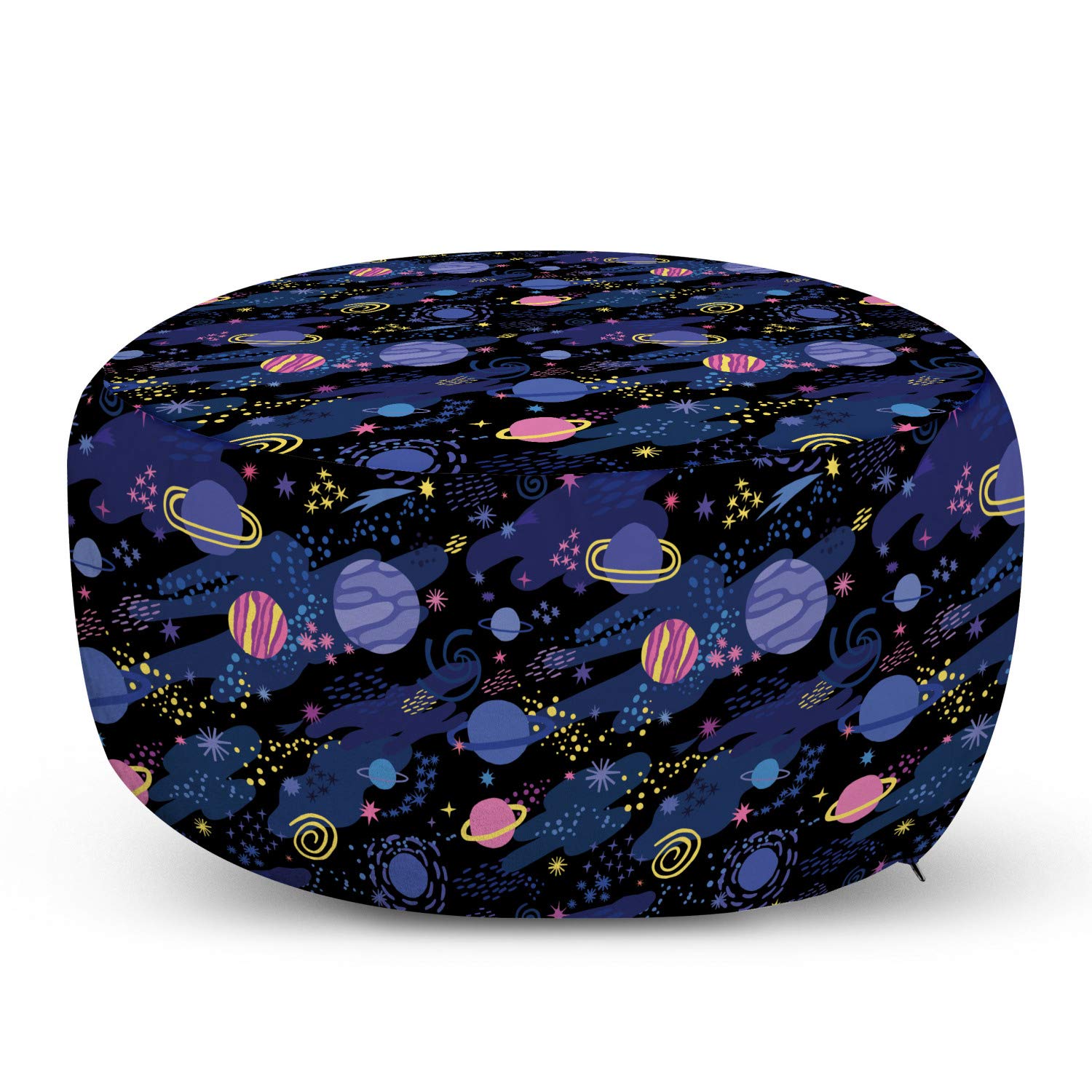 Ambesonne Galaxy Ottoman Pouf - Cosmic Space Planets Design Foot Rest with Removable Cover - Soft Decorative Pouf for Living Room, Bedroom & Nursery - Dark Blue Pink Starry Night Theme - Perfect for Relaxing, Reading & Home Decor