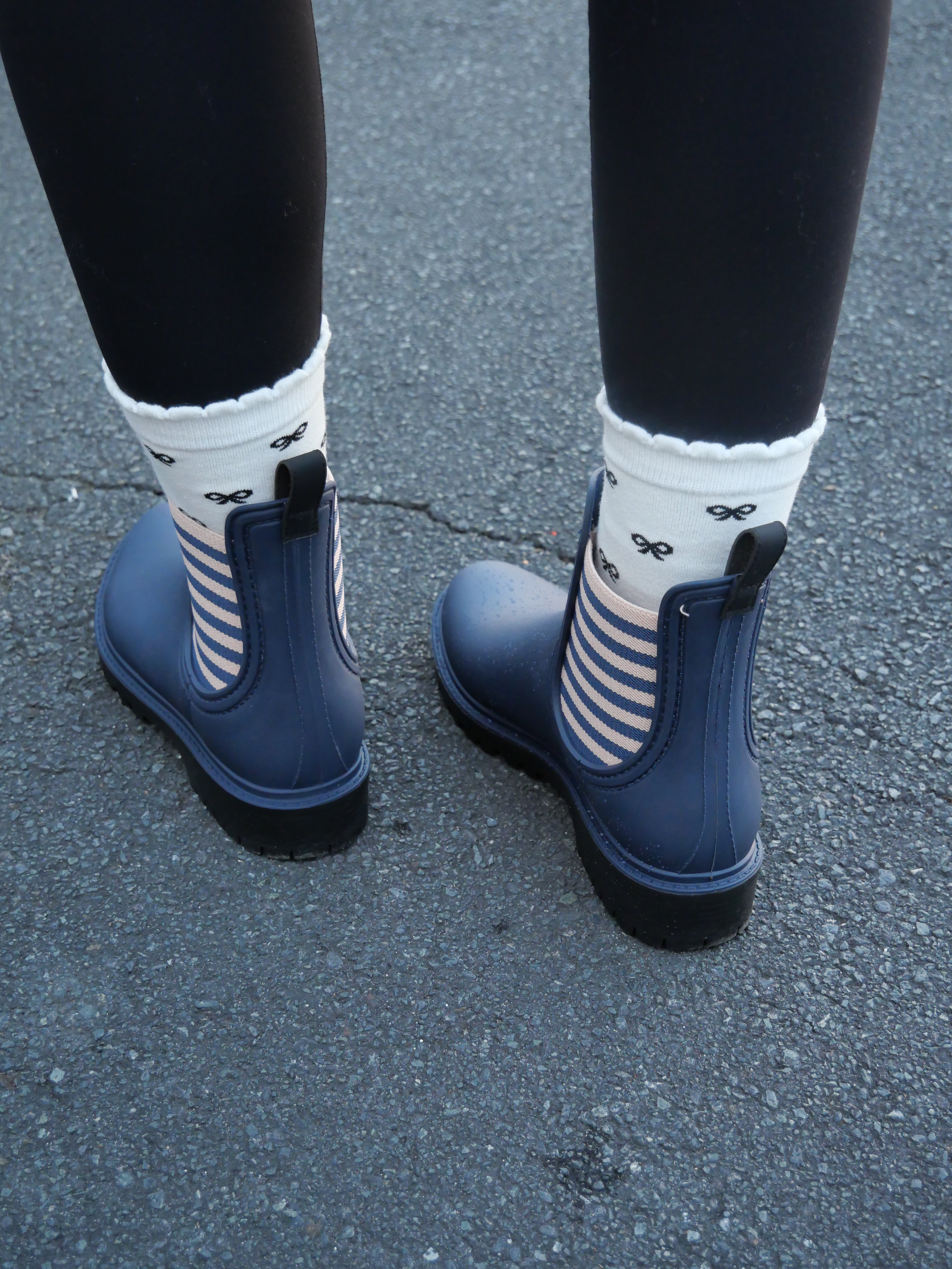 Diana Ferrari Laurina Navy Stripe Rain Boots for Women - Waterproof Rubber Boots for Outdoor, Gardening, and Rainy Days