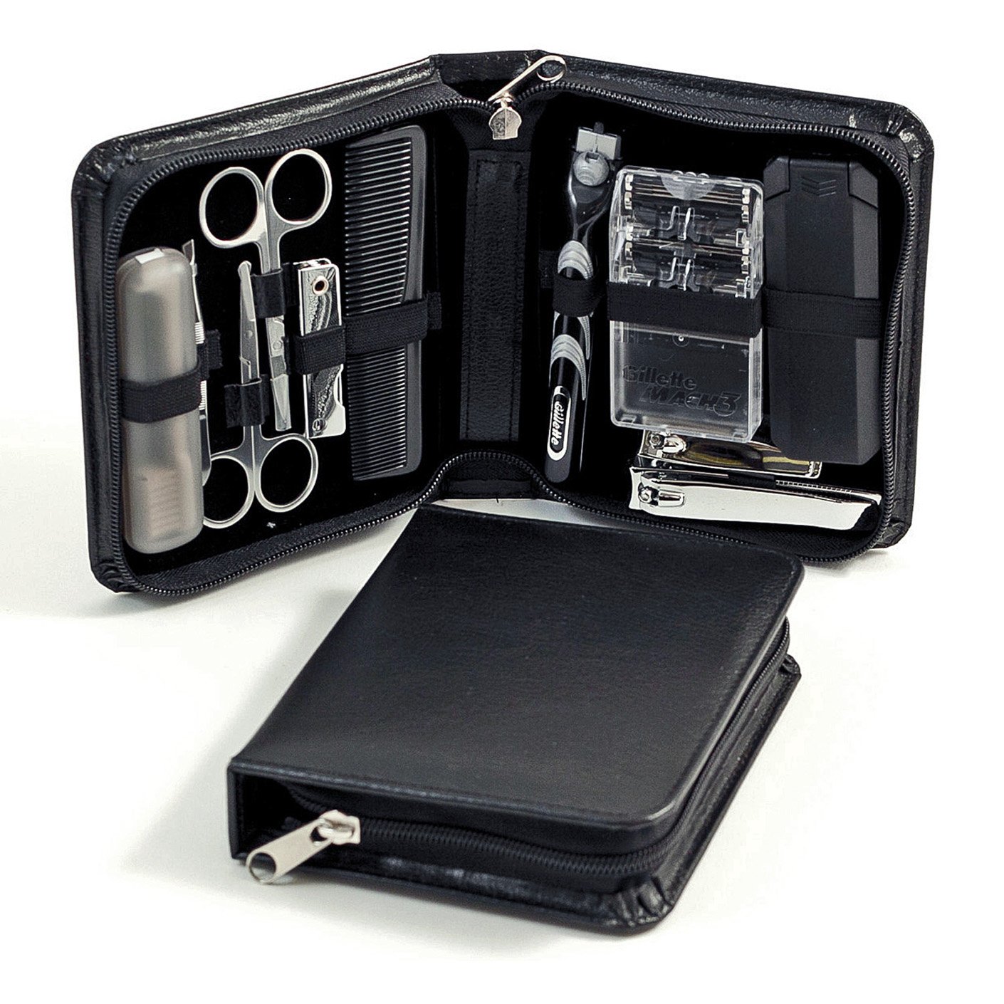 Professional 11-Piece Men's Manicure Kit - Black Leather Grooming Set for Nail Care & Beard Trimming - Perfect for Travel, Home & Gifts