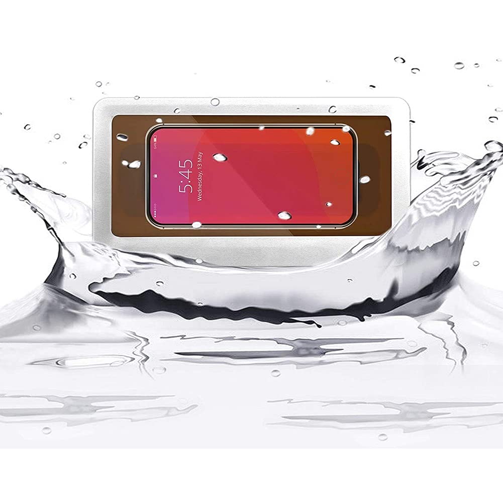 Waterproof Wall Mount Shower Phone Holder - Anti-Fog Touch Screen Bathroom Shelf for iPhone & Android - White Shower Glass Mirror Mount with Storage Case - Perfect for Bathroom, Gym Locker & Poolside Use