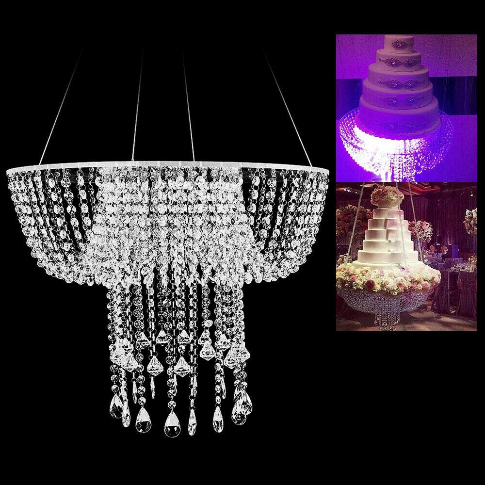 Elegant Crystal Chandelier Cake Stand with Pendants & Beads - Acrylic Wedding Cake Holder for Birthday Parties, Events & Cupcake Displays - Perfect for Romantic Weddings, Anniversary Celebrations & Dessert Tables