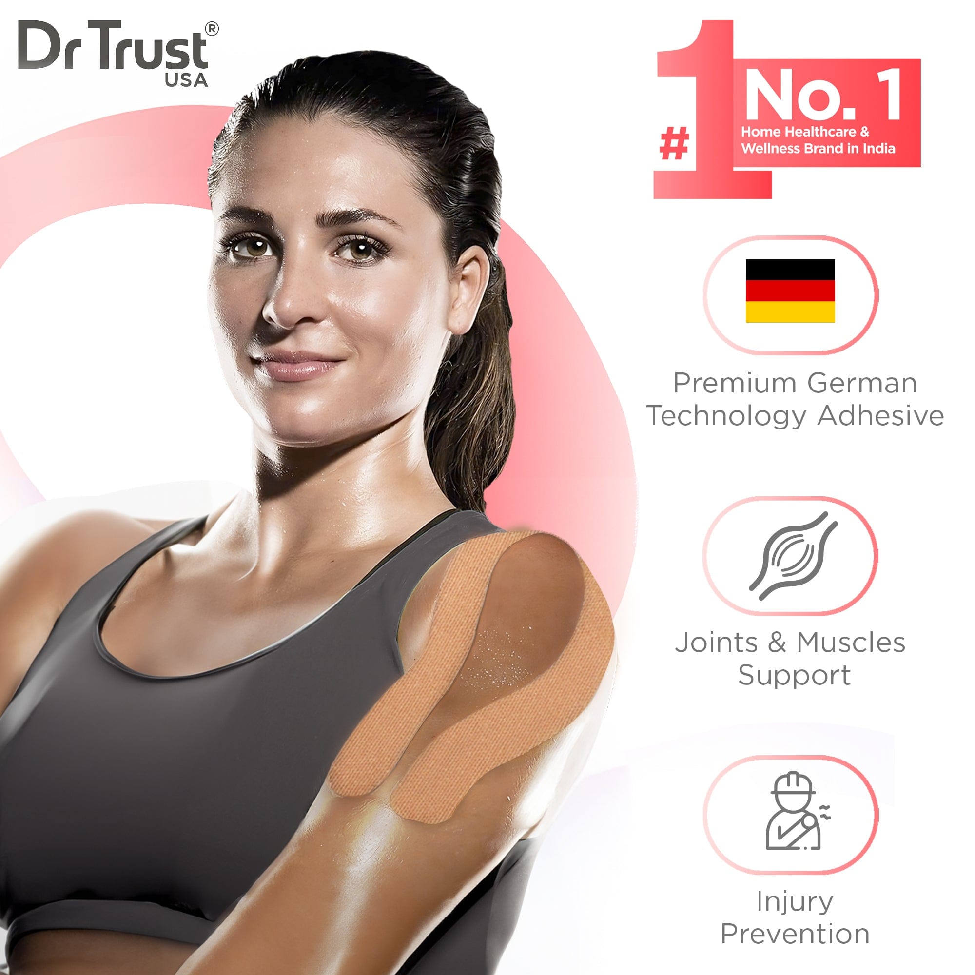 Dr Trust USA Kinesiology Tape 381 - 5m x 5cm Athletic Sports Tape for Pain Relief & Muscle Support - Waterproof Therapeutic Tape for Knee, Ankle, Shoulder & Leg Injuries - Ideal for Athletes, Runners & Physical Therapy (Beige)