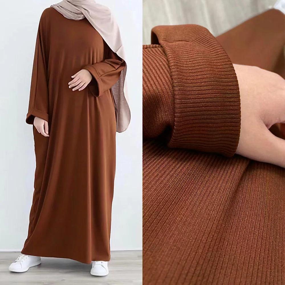 Warm Knitted Winter Abaya for Women - Ribbed Textures & Cozy Design - Perfect for Cold Weather & Modest Fashion