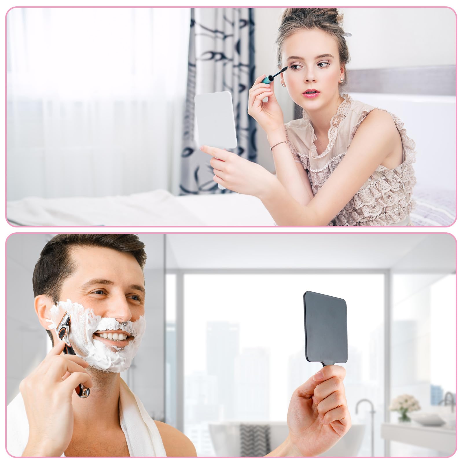 Portable Handheld Mirror 2 Pack - 6.3 x 3.5 Inch Compact Travel Mirror with Handle for Makeup, Shaving & Salon Use - Perfect for Home, Travel & Professional Beauty Kits