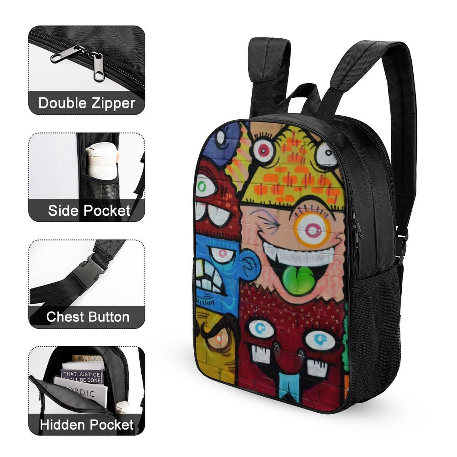 Urban Graffiti Print Backpack for Teens - Stylish Double-Sided Casual Daypack for School, Travel & Hiking - Durable Unisex Rucksack Perfect for College, Commuting & Outdoor Adventures
