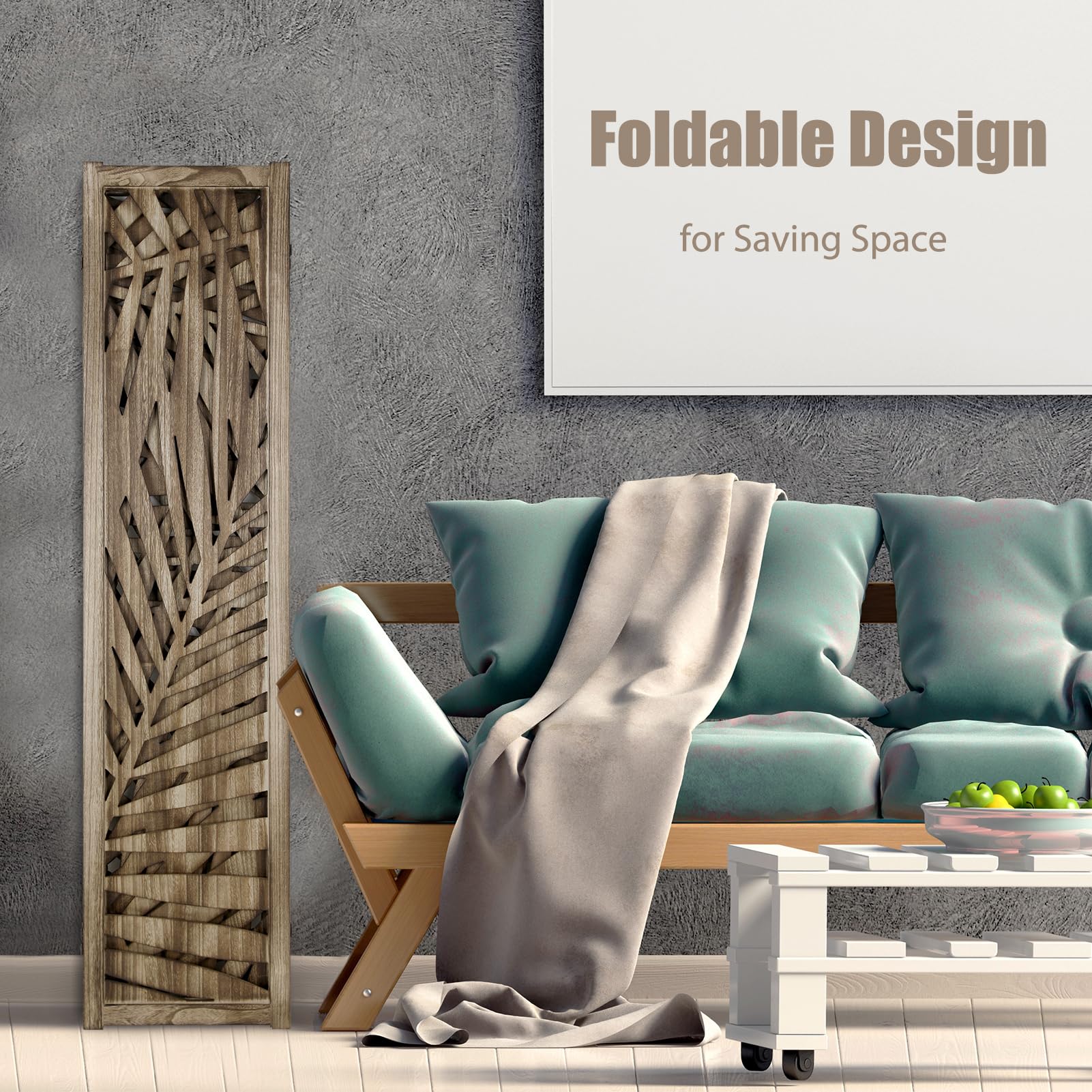 ECOMEX 6-Panel Palm Leaf Room Divider Screen - Freestanding Partition with Retro Leaf Cutout Design in Brown | Perfect for Living Room, Bedroom & Office Privacy