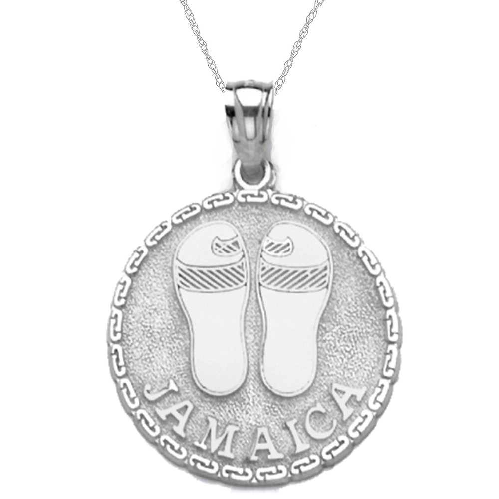 925 Sterling Silver Travel Necklace Charm Pendant with Chain - Jamaica & Sandals Round Disk Jewelry for Vacation, Beach Trips & Tropical Getaways