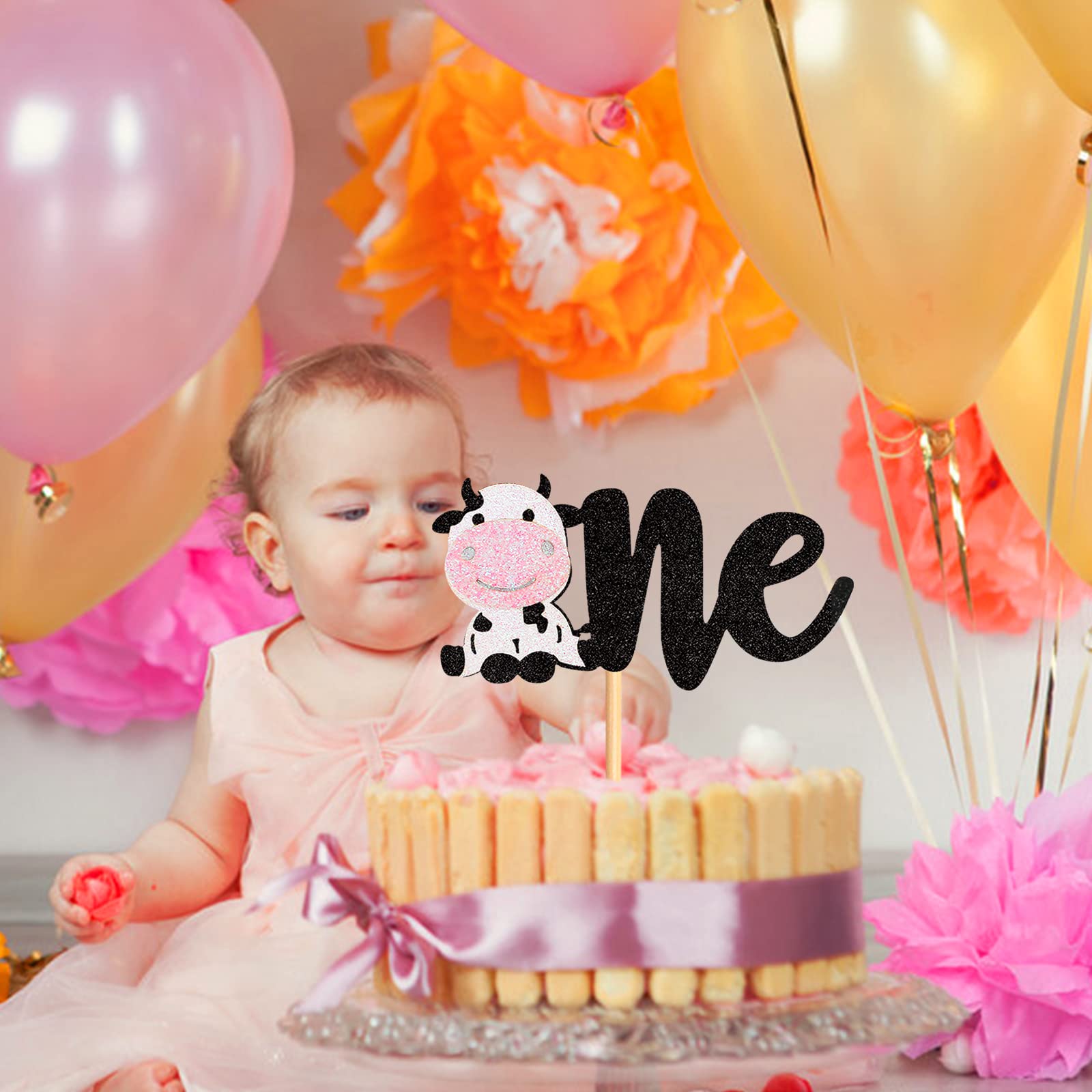 1 Pack Cow Cake Toppers - Baby Shower Cupcake Picks for Farm Animal & Zoo Themed Birthday Party Decorations - Perfect for Kids Boy Girl Birthday Party Supplies - Great for Cakes, Cupcakes & Dessert Table Decor