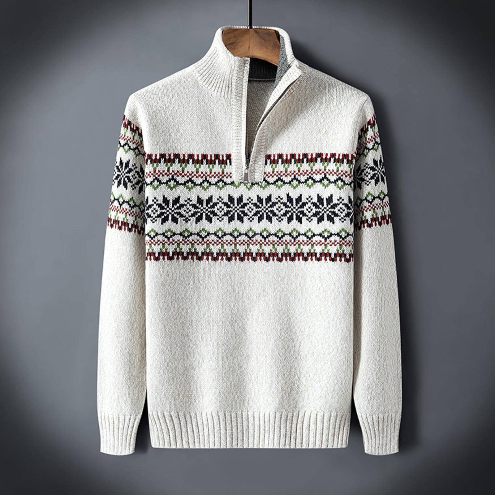 Men's NC Half Turtleneck Zipper Pullover Knit Sweater - Autumn Winter Warm Casual Christmas Jumper for Holiday Parties & Office Wear