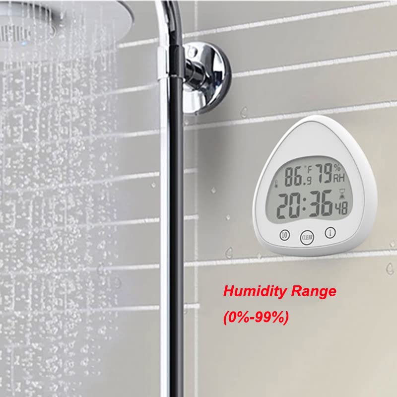 Lancoon Digital Wall Clock - Silent Waterproof Shower Clock with Temperature & Humidity Sensor, Suction Hook & Bracket - Perfect for Bathroom, Kitchen & Office (White)