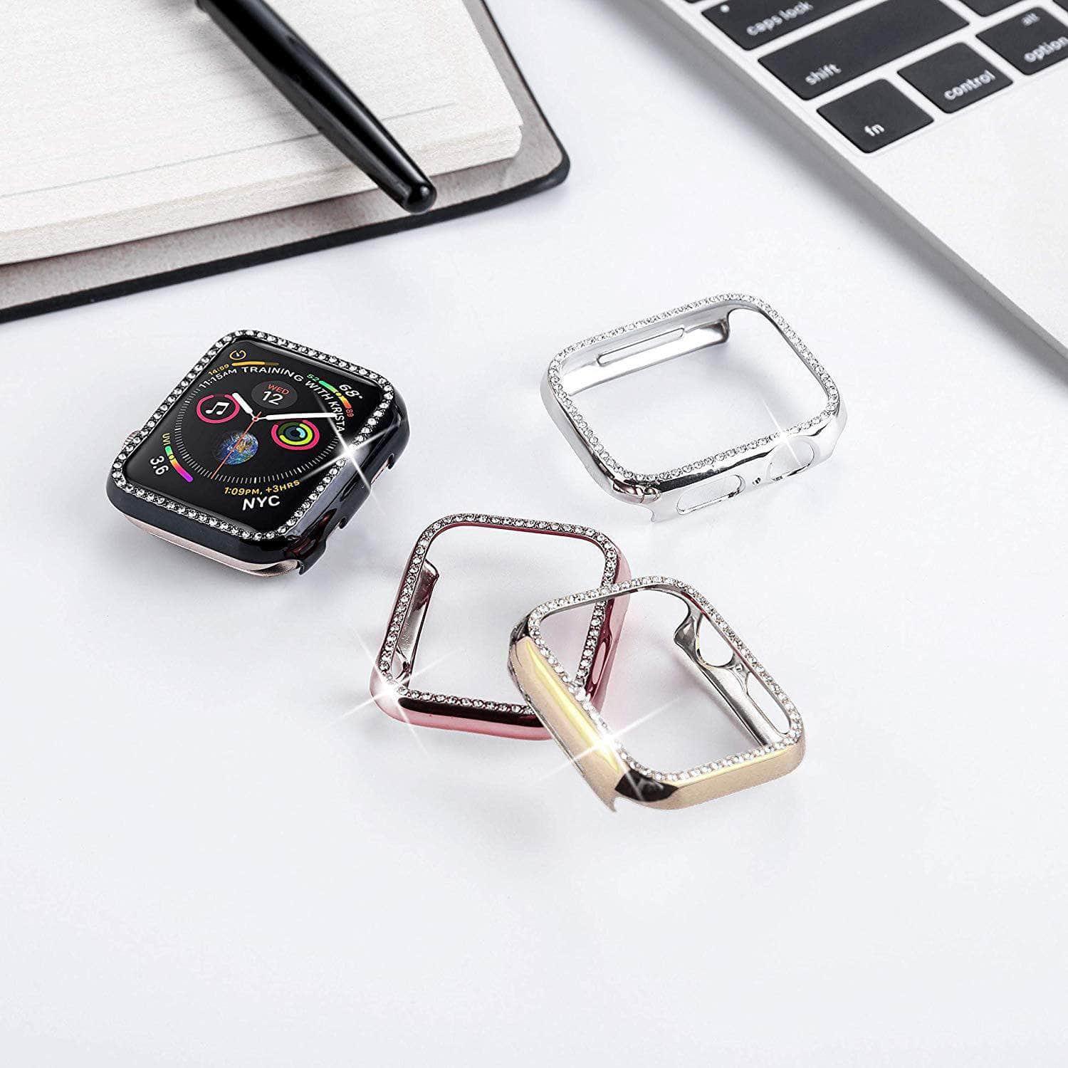 Durable Metal Diamond Strap Bumper Case for Apple Watch Series 6/5/4/SE (44mm/42mm/40mm/38mm) - Stylish Protection for Workouts, Outdoor Activities & Everyday Wear