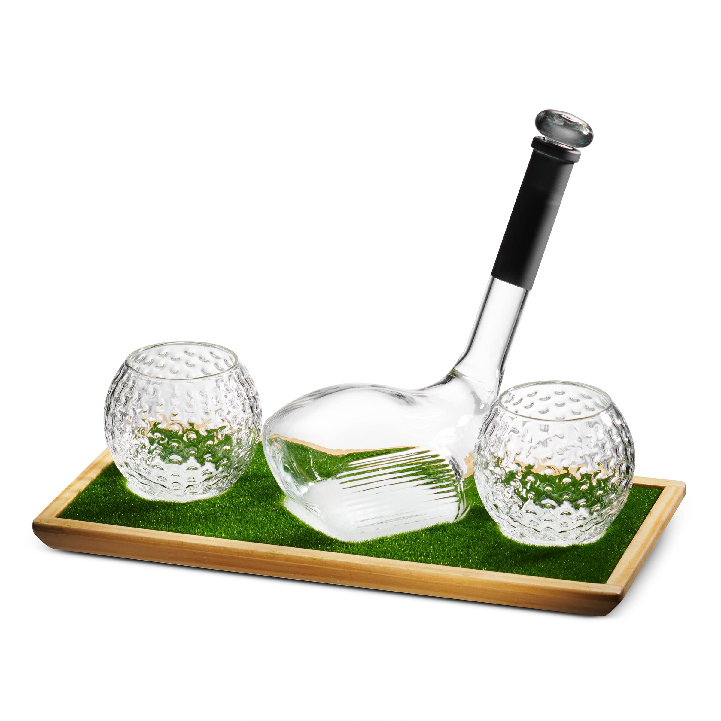 Godinger Whiskey Decanter Set with Golf Club Design & 2 Golf Ball Whiskey Glasses - Premium Liquor Decanter Gift for Men - Perfect for Golf Lovers, Home Bars & Special Occasions