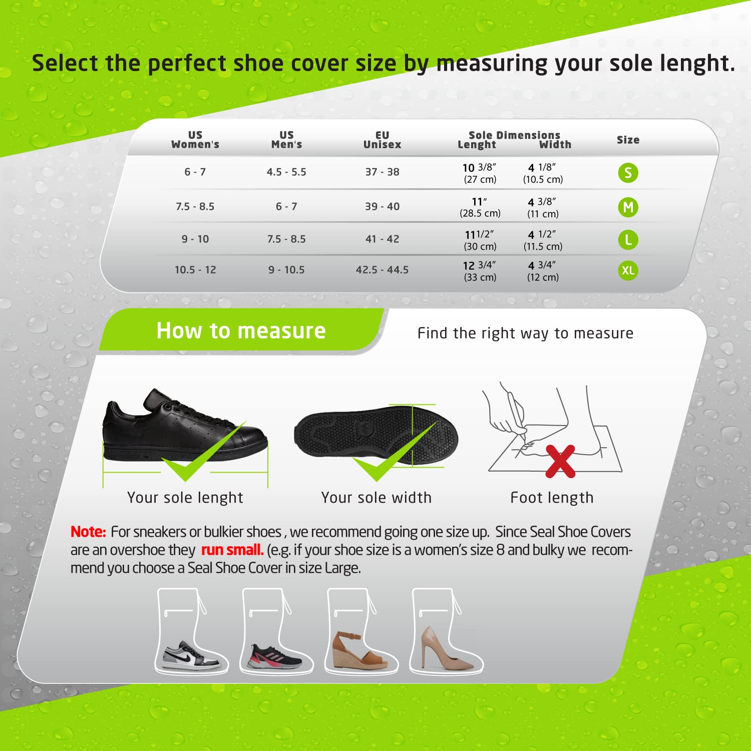 **SEAL Waterproof Shoe Covers for Men & Women - Slip-Resistant Sole, Large Zippers - Reusable Rain, Mud & Snow Protector for Outdoor Activities, Hiking & Commuting**