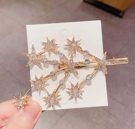 LIVECOOL Rhinestone Star Hair Clips for Women & Girls - Crystal Hair Claw Barrettes for Wedding, Party & Special Occasions (Gold Star Pin, 1Pcs+1Free) - Perfect Bridal Hair Accessories & Everyday Hair Jewelry