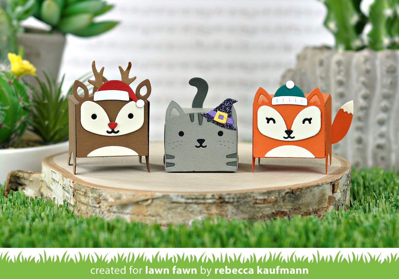 Lawn Fawn Tiny Gift Box Add-ons - Peacock/Turkey & Holiday Hats - 2 Piece Set for DIY Greeting Cards & Scrapbooking Projects