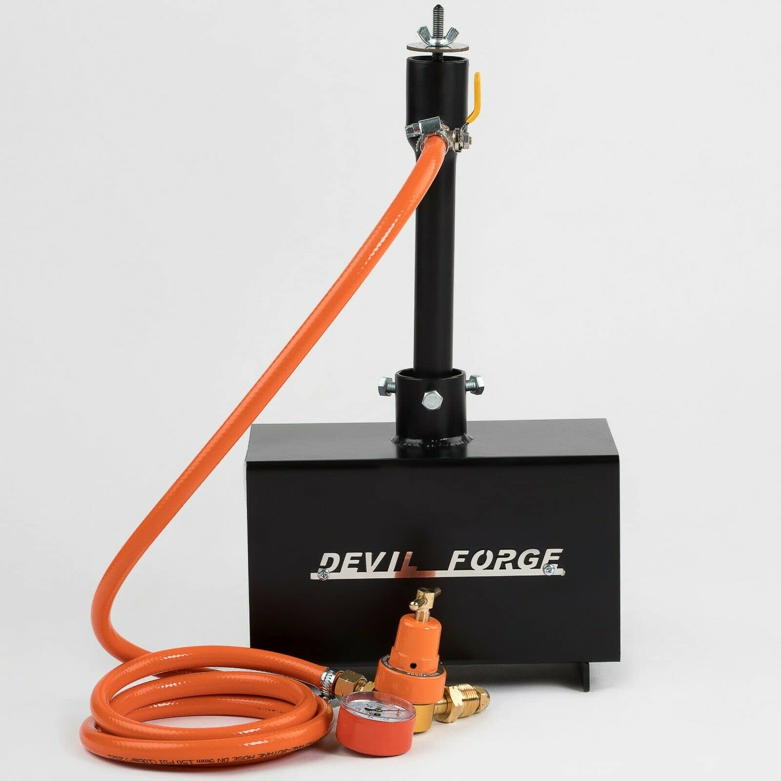 DEVIL-FORGE DFPROF1b Propane Gas Forge - 80,000 BTU Single Burner with Gas Ball Valve & Air Choke for Knife Making, Blacksmithing, Farrier Work - Reaches 2500°F/1370°C - Perfect for Metalworking, Jewelry Crafting & DIY Projects