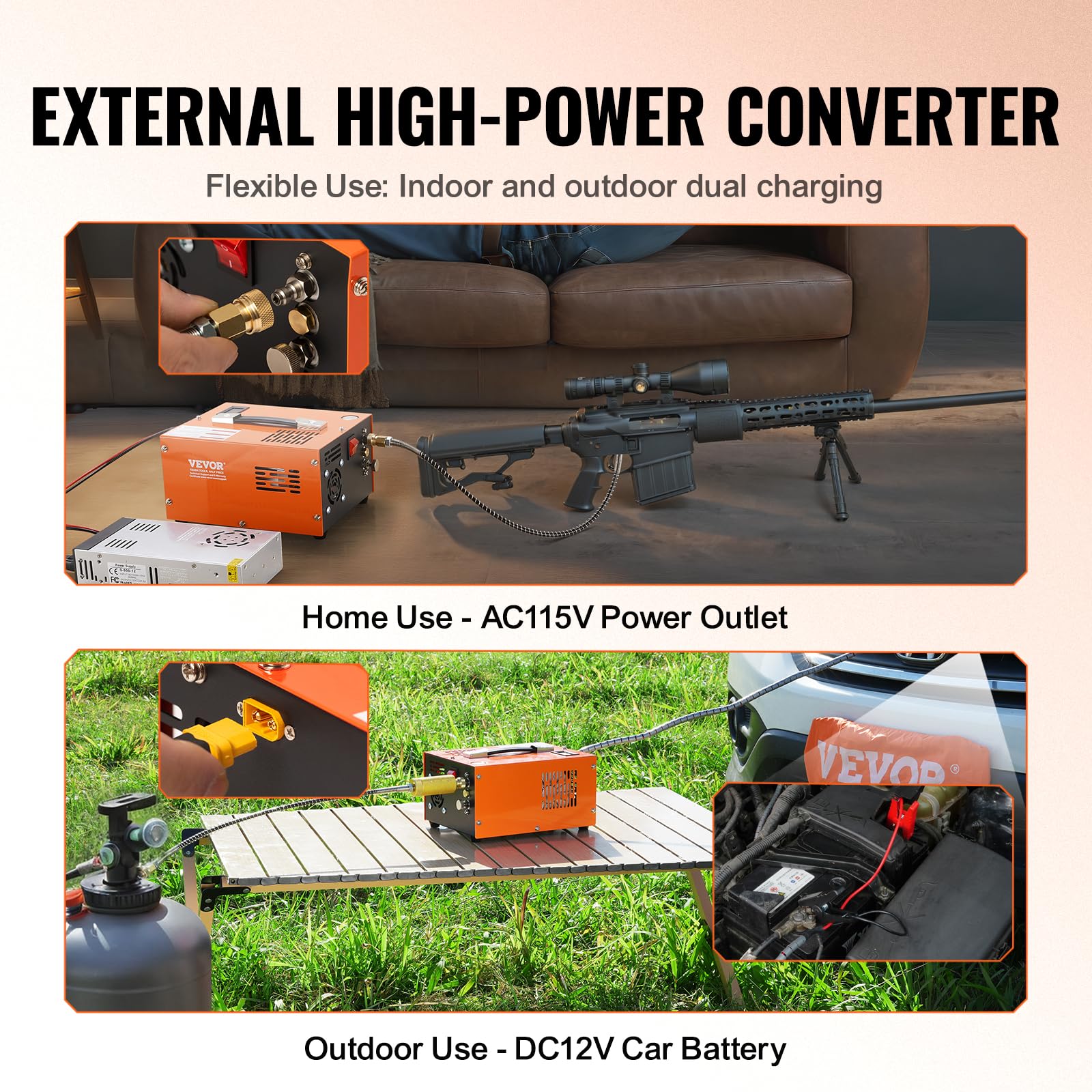 VEVOR 4500PSI PCP Air Compressor - Portable 12V DC/110V AC Air Gun Pump with Manual Stop, External Power Adapter & Built-in Cooling Fan | Perfect for Paintball, Air Rifles, Scuba Tanks & Outdoor Sports Activities