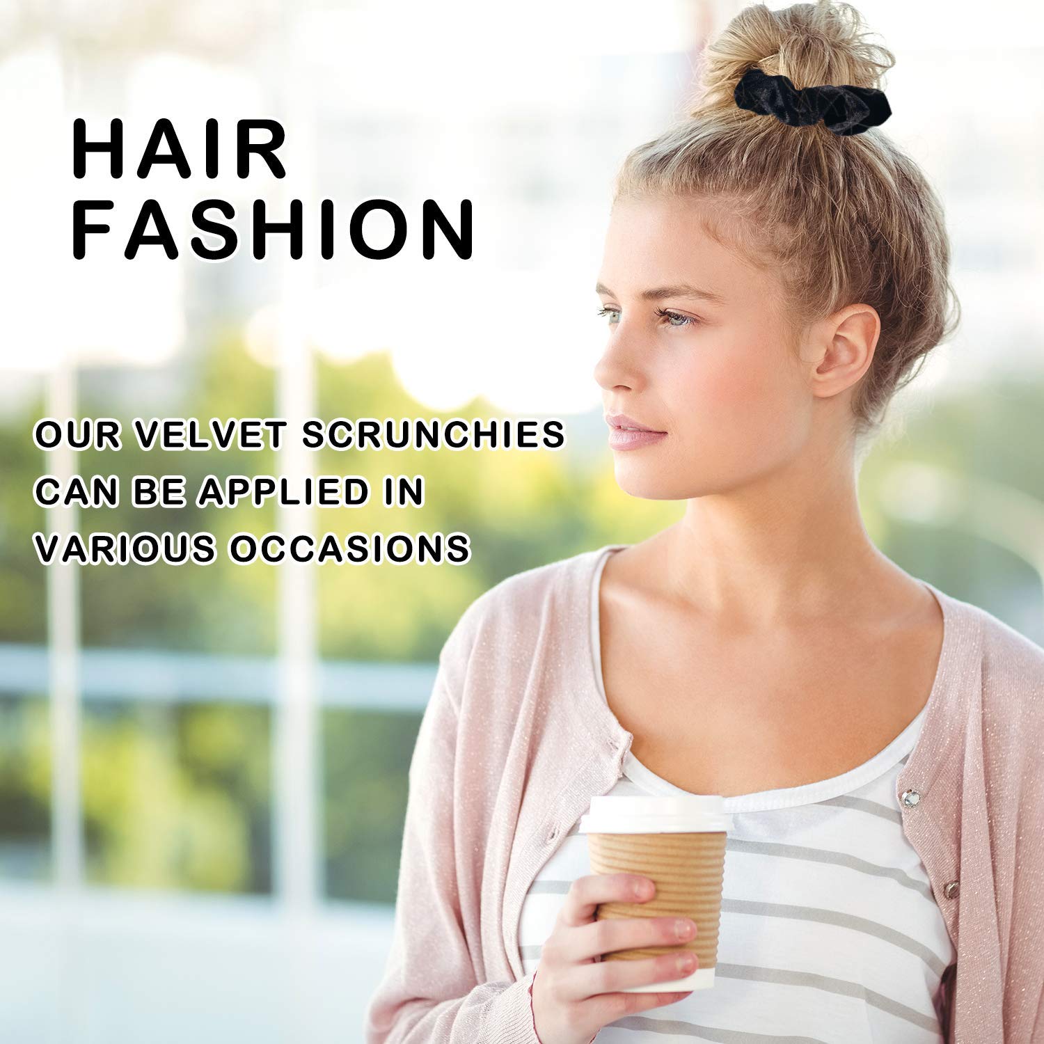 Fameza 12-Pack Velvet Hair Scrunchies - Soft Elastic Hair Ties for Women & Girls (Black) | Perfect for Workouts, Office, School & Everyday Use