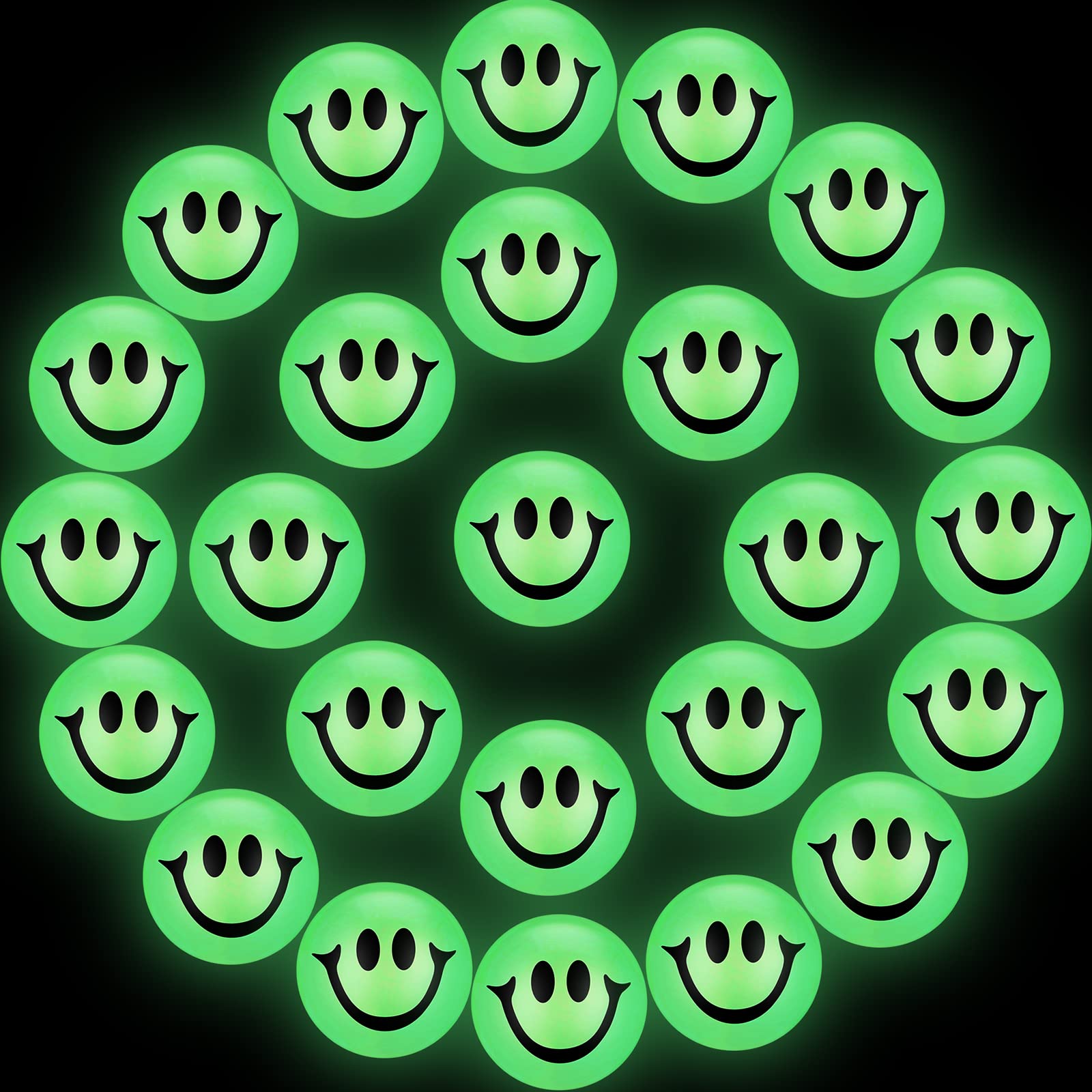 24-Pack Glow in The Dark Smiley Face Bouncy Balls - High Bounce Mini Balls for Kids & Teens - Perfect for Birthday Parties, Christmas Stocking Stuffers, Valentine's Day Goodie Bags - Fun Outdoor & Indoor Play for Boys & Girls Ages 6+