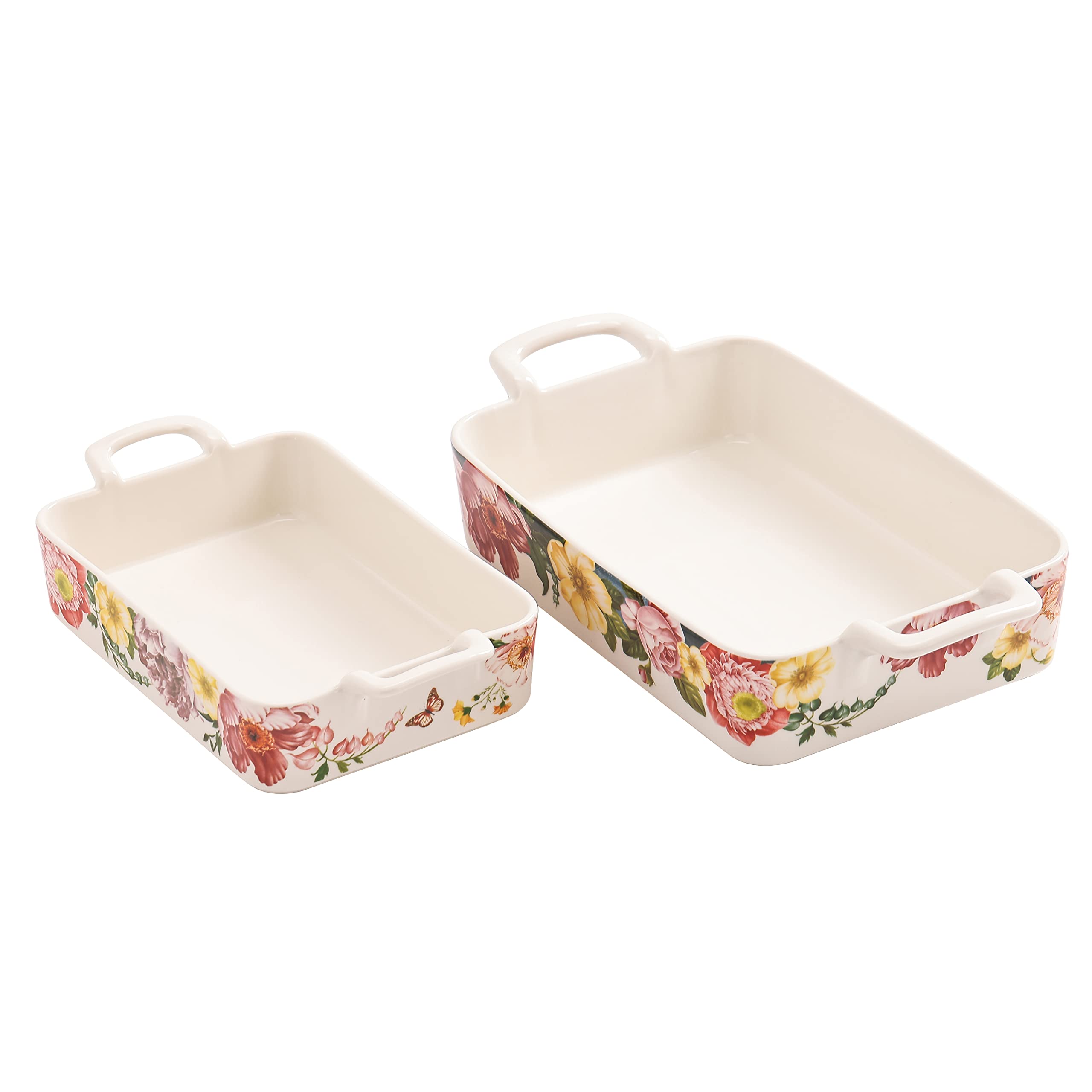 Bico Peony Heaven Stoneware Baking Dish Set - 2-Piece Large & Medium Rectangular Oven Safe Bakeware for Lasagna, Casseroles | Microwave, Dishwasher Safe | Perfect for Family Dinners, Holiday Baking & Meal Prep