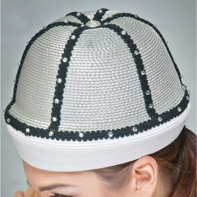 BW9017 Women's White & Grey Fashion Sun Hat - Stylish Wide Brim Summer Hat for Beach, Garden & Outdoor Activities