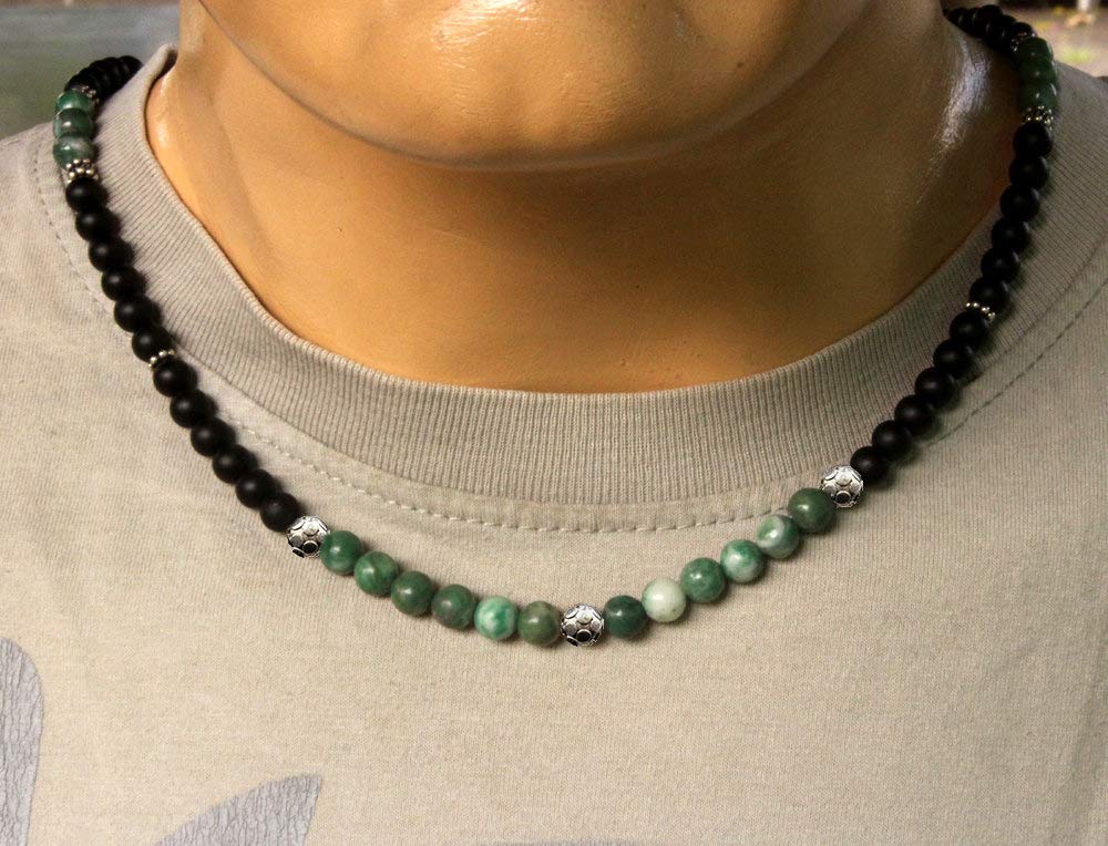 Men's Beaded Necklace - Jade & Onyx Stone Necklace with Silver Beads | Handmade Spiritual Jewelry for Meditation, Yoga & Boho Fashion