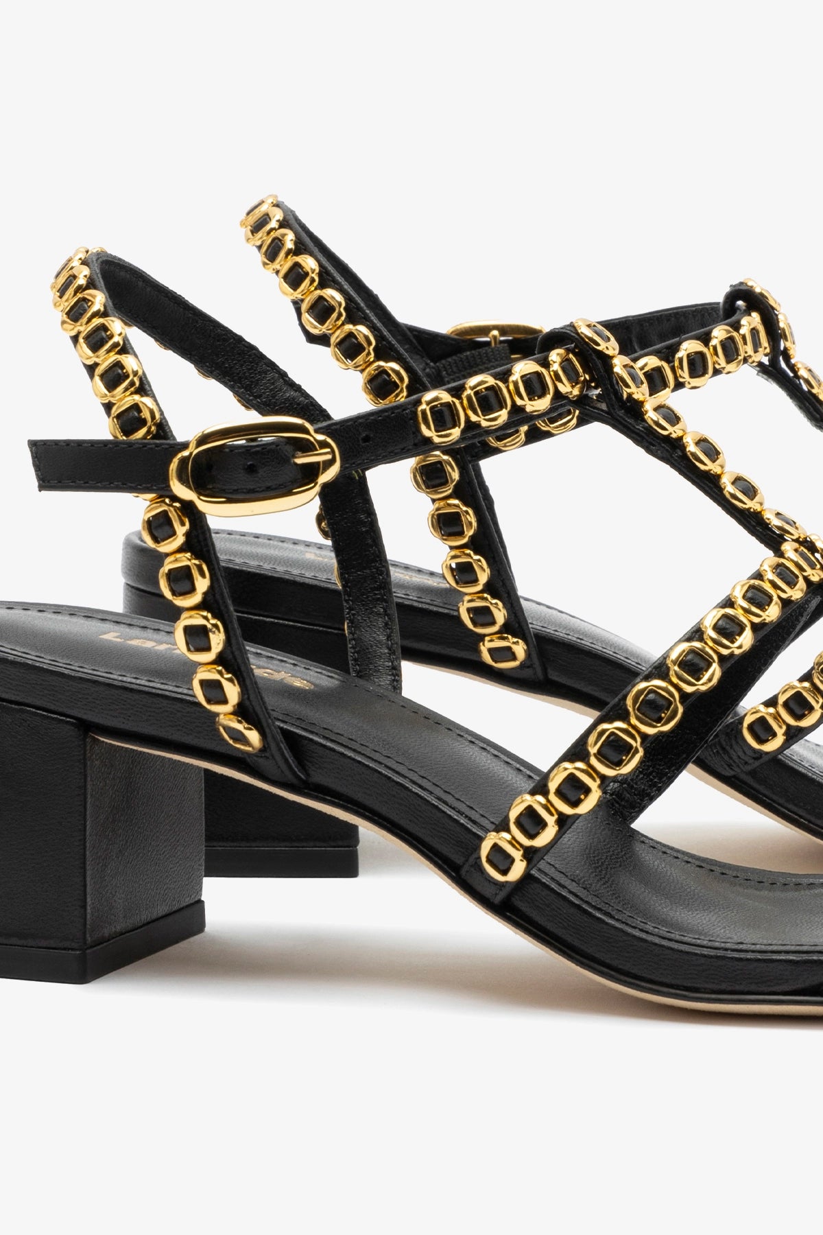 Milanina Black Leather Block Sandal - Comfortable Women's Chunky Heel Sandals for Summer, Beach, and Casual Outings