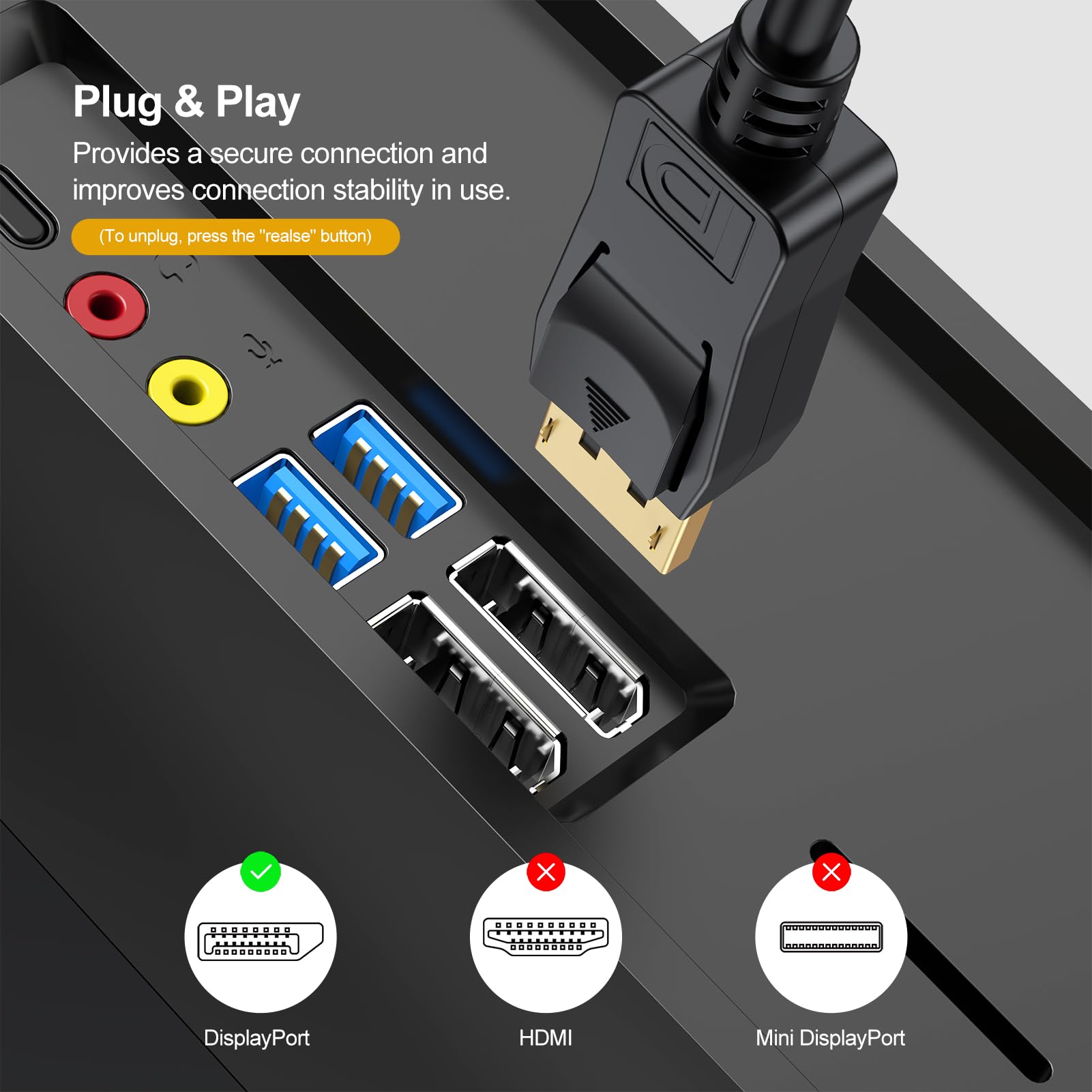 10-Pack 6FT DisplayPort to DisplayPort Cable 4K@60Hz 1440p@144Hz/165Hz Gold-Plated DP to DP Cable for Gaming Monitor, PC, Laptop - Perfect for Multi-Screen Setup & High-Refresh-Rate Gaming