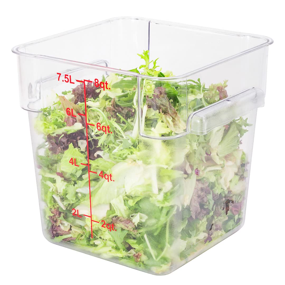 Met Lux 8 Quart Brine Bucket - Square Marinating Container with Volume Markers & Built-In Handle | Clear & Red Plastic Dough Rising Bucket | Freezer-Safe | Ideal for Pickling, Fermenting & Bread Making (Lid Sold Separately)