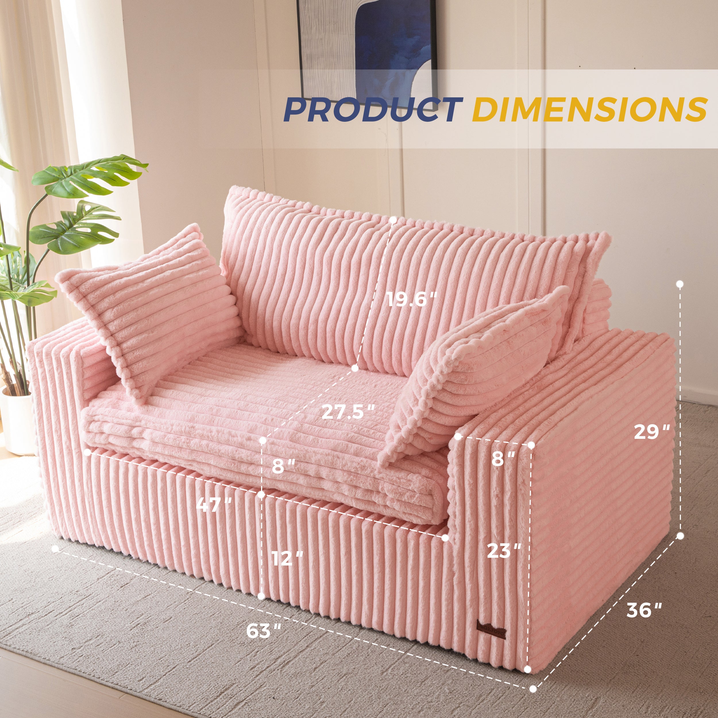 MAXYOYO Premium Bean Bag Chair - Ultra Soft Upholstered Loveseat Sofa with Deep Seating & Wide Armrests - No Assembly Boneless Couch in a Box for Living Room, Bedroom, Office & Small Spaces (Pink) - Perfect for Relaxing, Gaming & Movie Nights