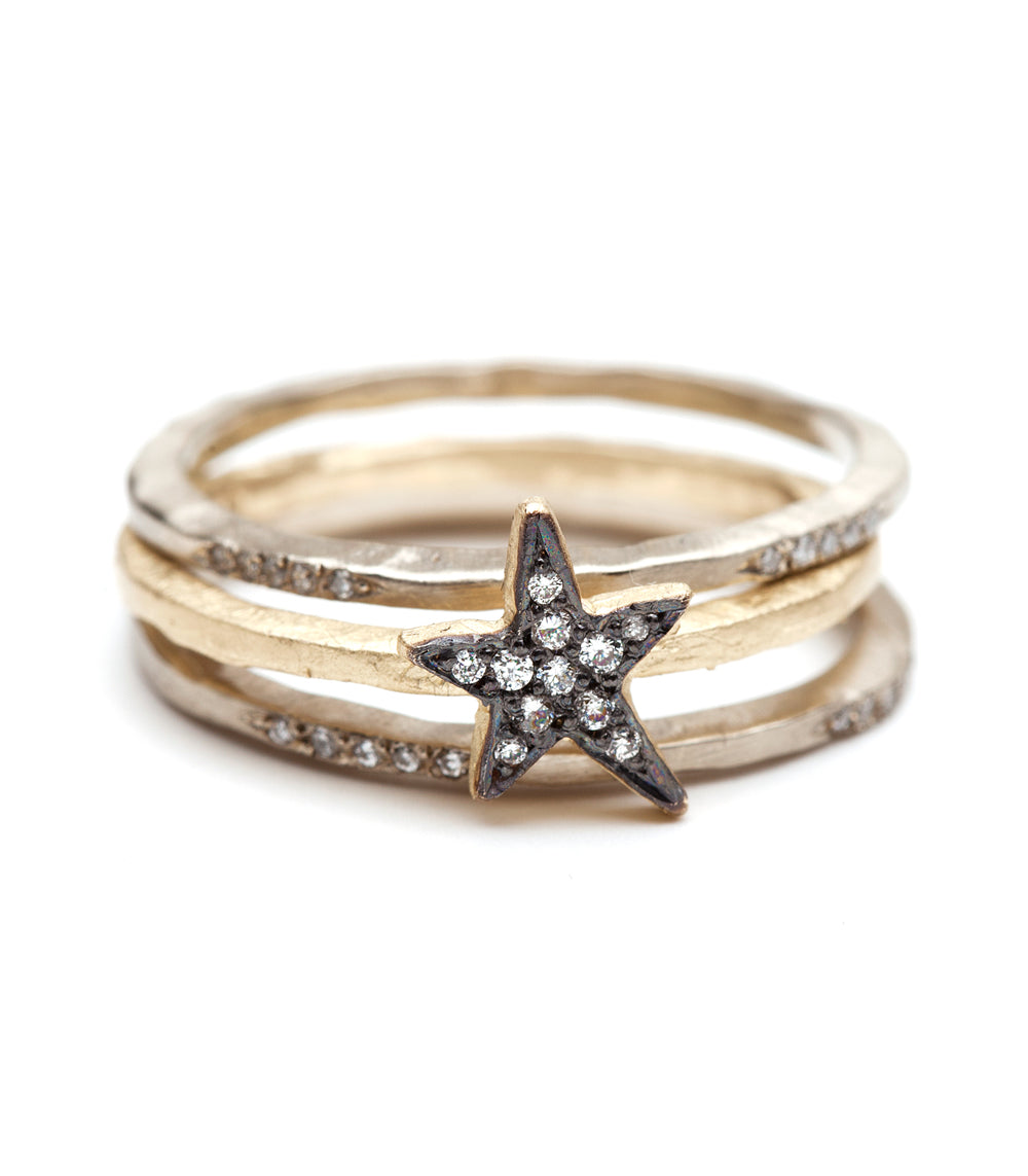 14K Gold Blackened Twinkling Star Pave Diamond Stacking Ring for Women - Elegant Layered Jewelry for Everyday Wear, Date Night & Special Occasions