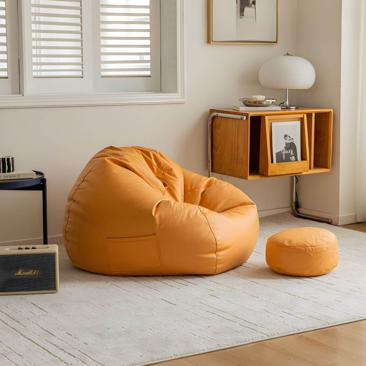 Large Indoor Bean Bag Chair with Ottoman - Storage & Removable Washable Cover for Adults - Perfect for Living Room, Bedroom, Game Room & Home Theater Lounging