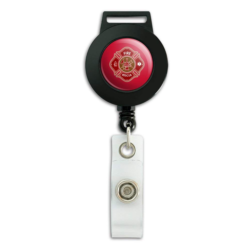 Firefighter Retractable Badge Reel with Maltese Cross - Heavy Duty ID Card Holder for Fire Rescue & Emergency Services - Perfect for Firefighters, EMTs, and First Responders at Work or Training