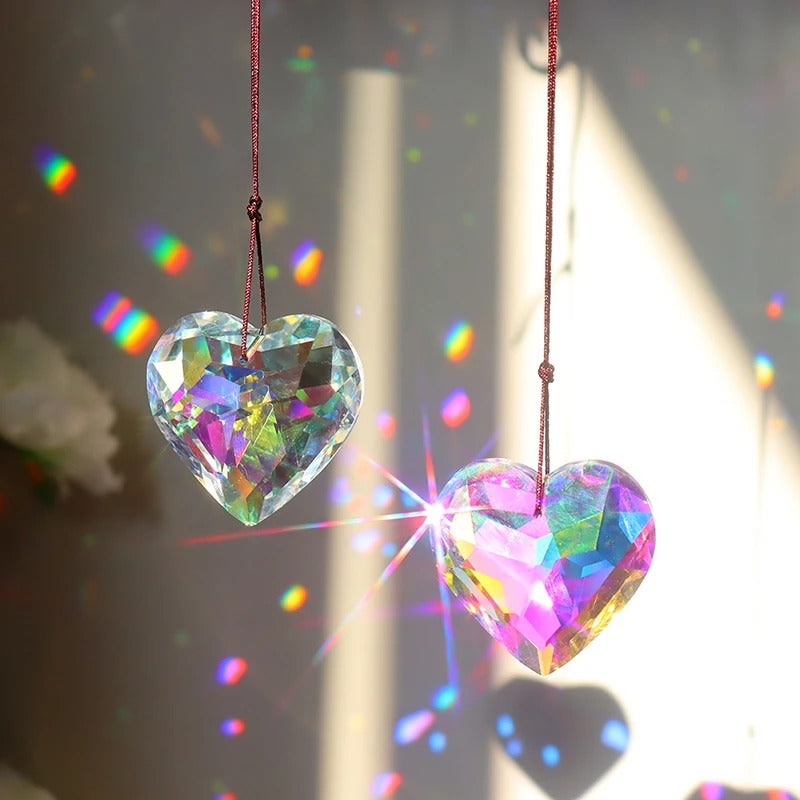 Beautiful Crystal Heart Suncatcher - Rainbow Prism Window Decor for Home, Bedroom, Wedding & Gift - Handmade Glass Sun Catcher for Windows, Gardens & Outdoor Spaces