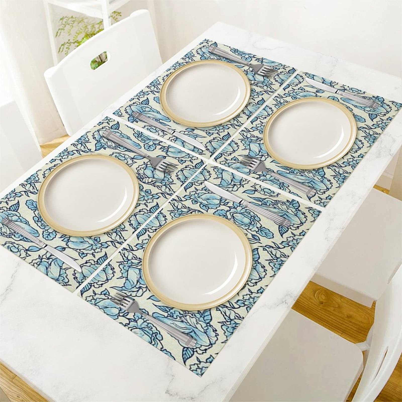 100% Natural Cotton Linen Placemats Set of 2 - Floral Print Washable & Heat Resistant Table Mats for Dining & Kitchen Decor | Eco-Friendly Home Table Setting Accessories