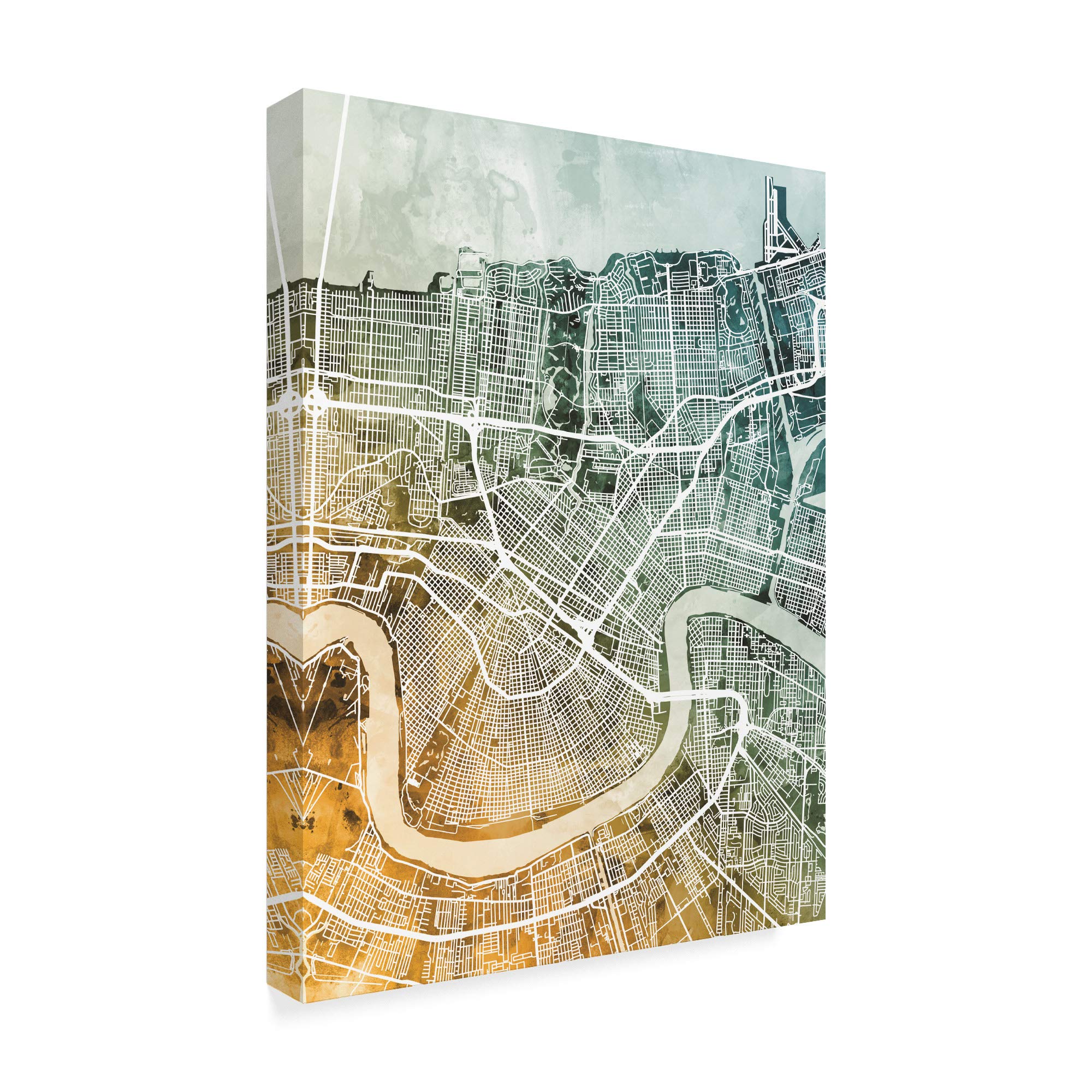 Michael Tompsett New Orleans City Street Map Art Print - Teal & Orange Modern Wall Decor, 35x47 Inches - Perfect for Home, Office & Living Room Décor