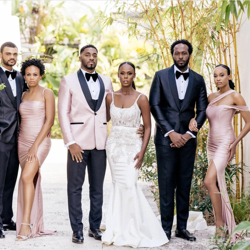 Elegant Mismatched Pink Mermaid Maxi Dress with Side Slit - Formal Wedding Guest & Bridesmaid Gown WG1748 | Perfect for Beach Weddings, Evening Galas & Special Occasions