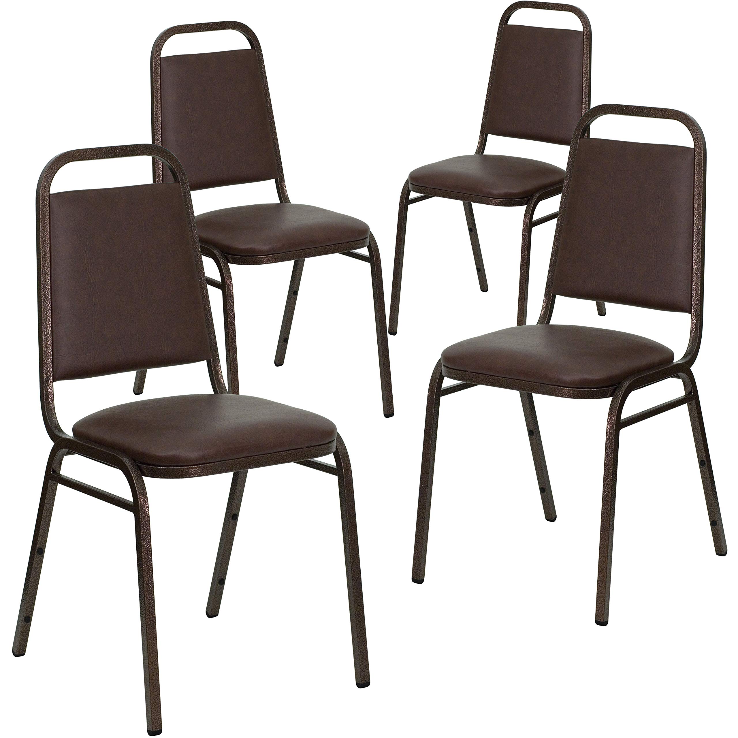 Flash Furniture 4-Pack HERCULES Series Stackable Banquet Chairs - Brown Vinyl Upholstery with Copper Vein Metal Frame | Perfect for Weddings, Events & Conference Rooms