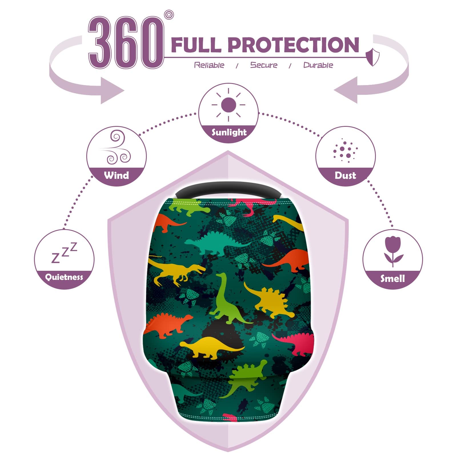 Dinosaur Print Baby Car Seat Cover & Nursing Scarf - Soft, Breathable, Stretchy Infant Car Canopy for Boys & Girls - Perfect for Strollers, Breastfeeding, and Car Seat Protection